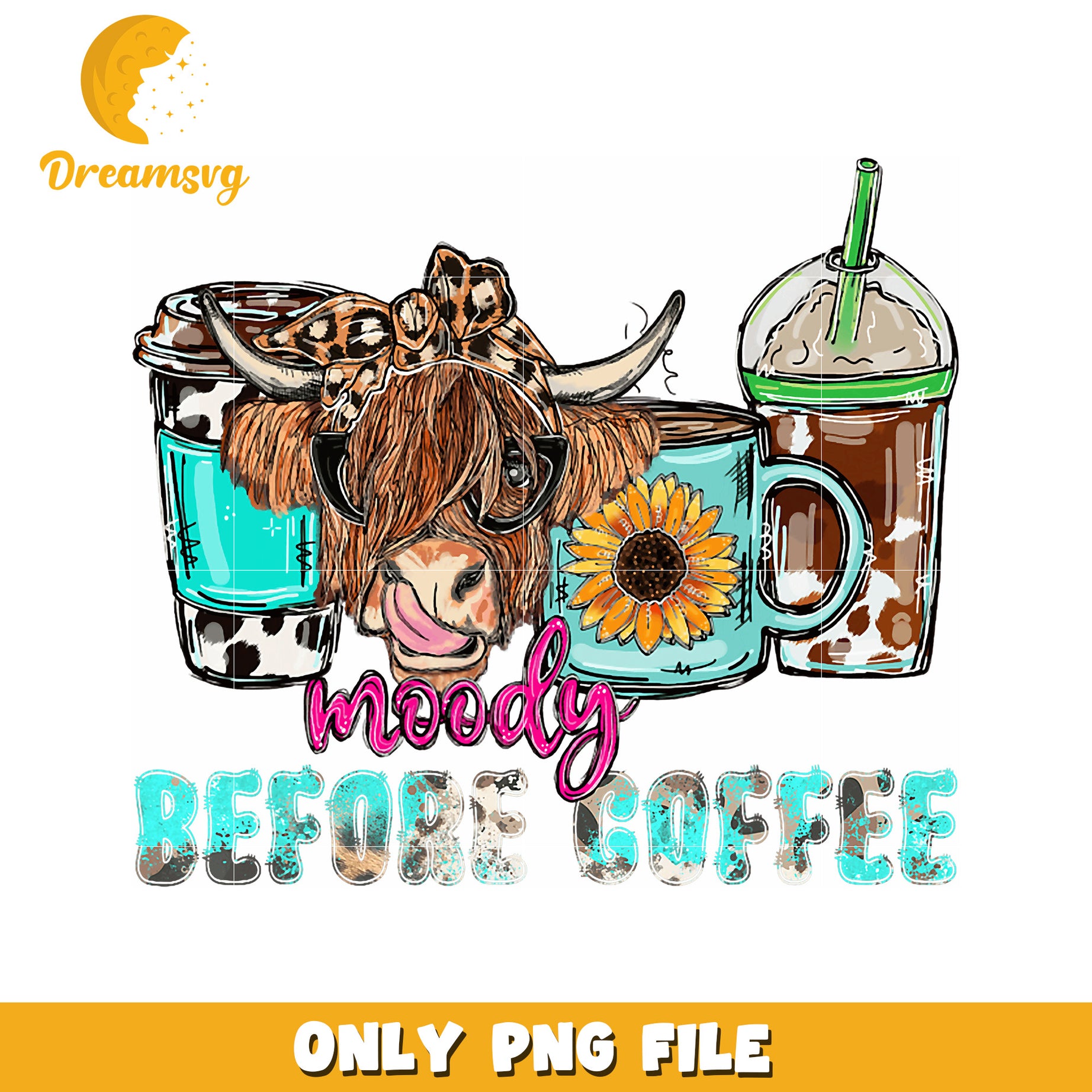 Highland Cow Coffee PNG Sublimation Design