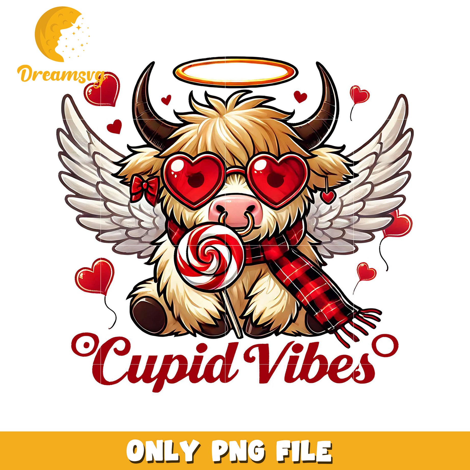 Highland Cow Cupid Valentines PNG