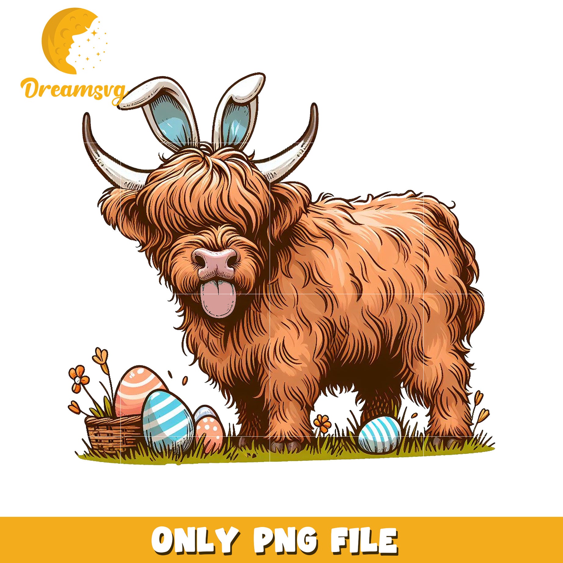 Highland Cow Easter Bunny PNG