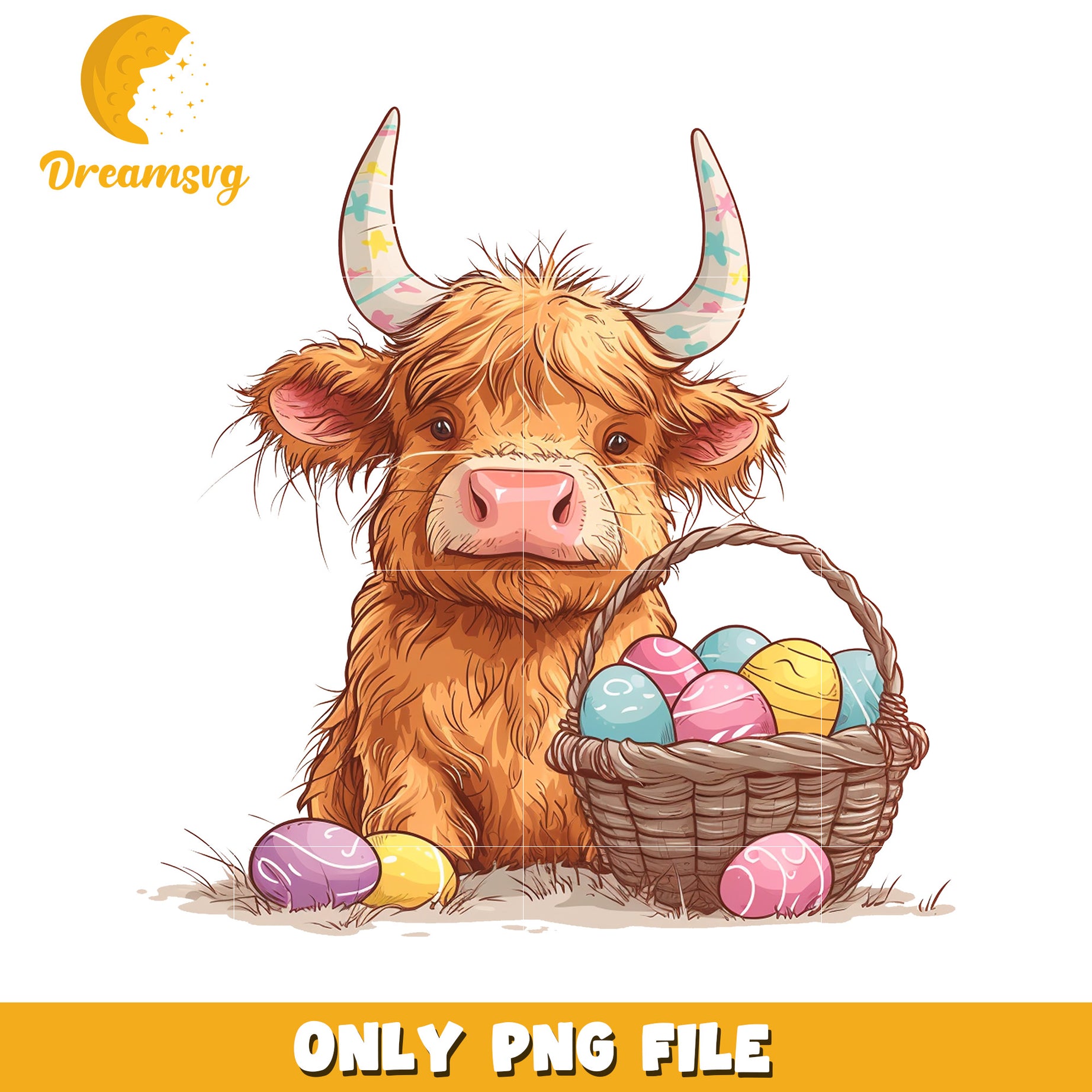 Highland Cow Easter Eggs PNG