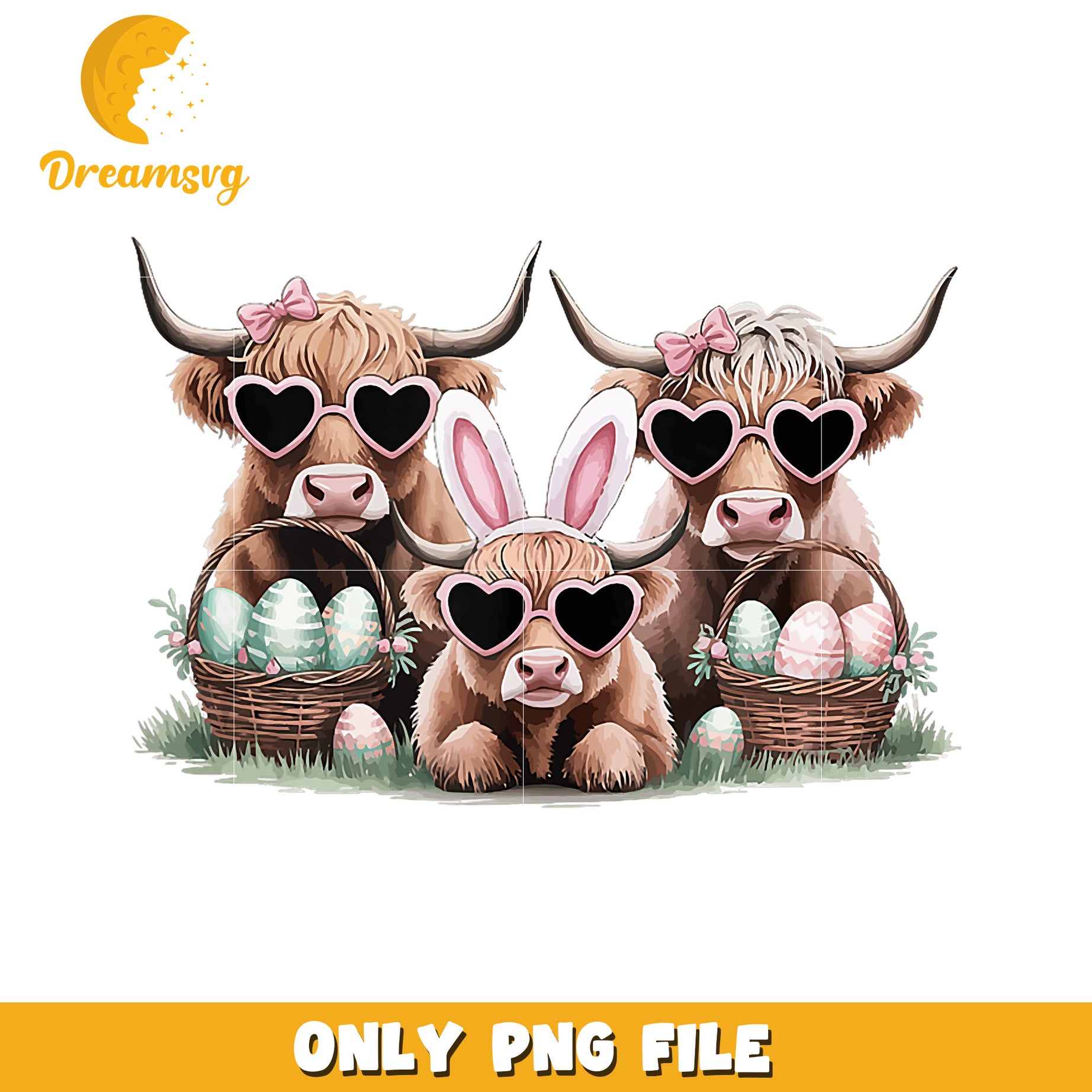 Highland Cow Easter Family PNG