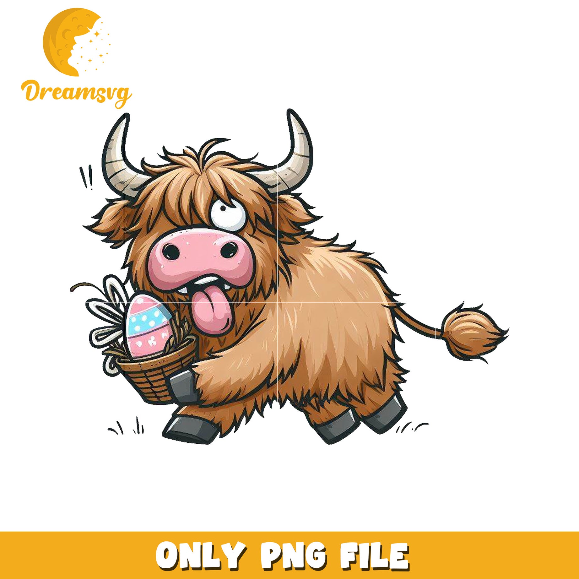 Highland Cow Easter PNG Cartoon