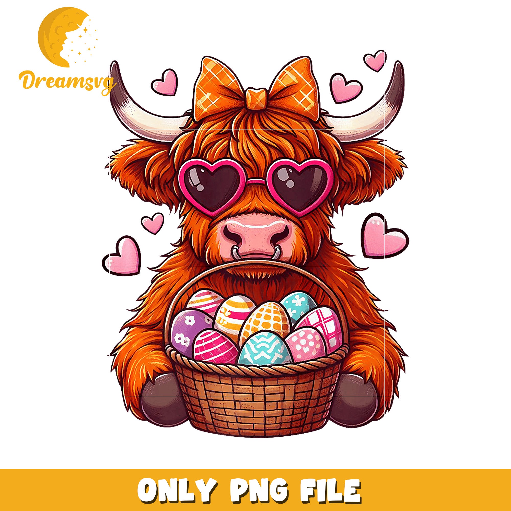 Highland Cow Easter PNG Cute Cartoon Design