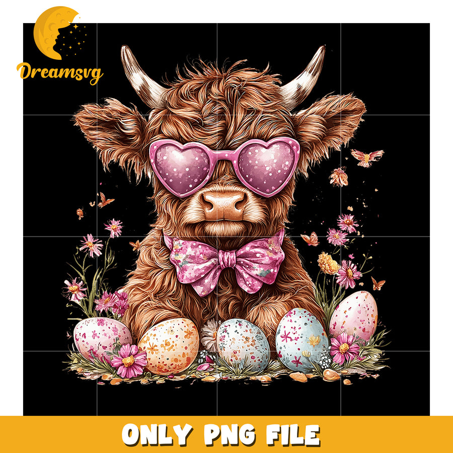 Highland Cow Easter PNG Cute Sunglasses Design
