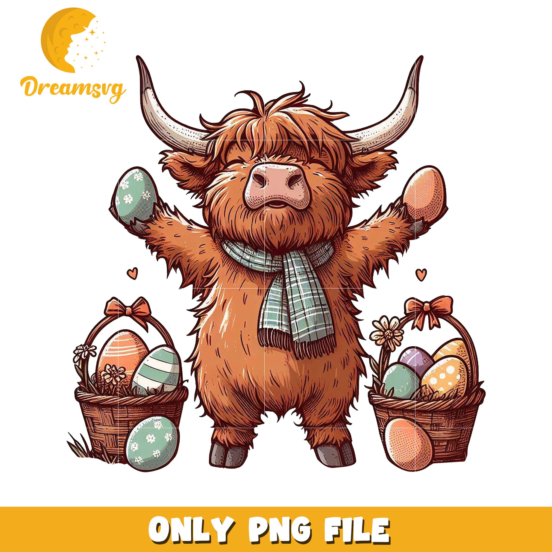 Highland Cow Easter PNG Design