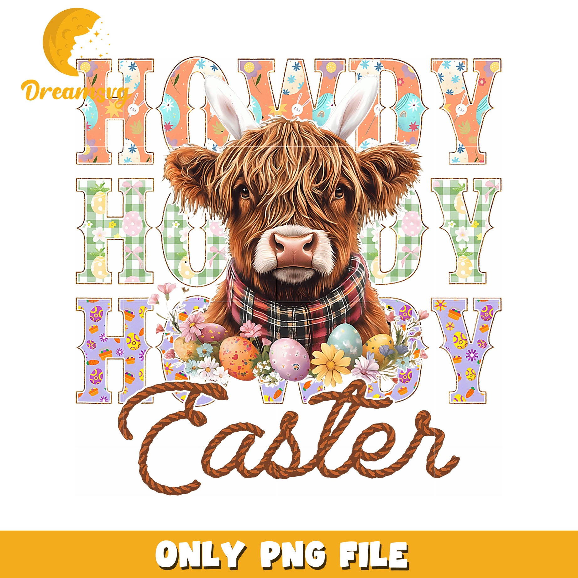 Highland Cow Easter PNG Design