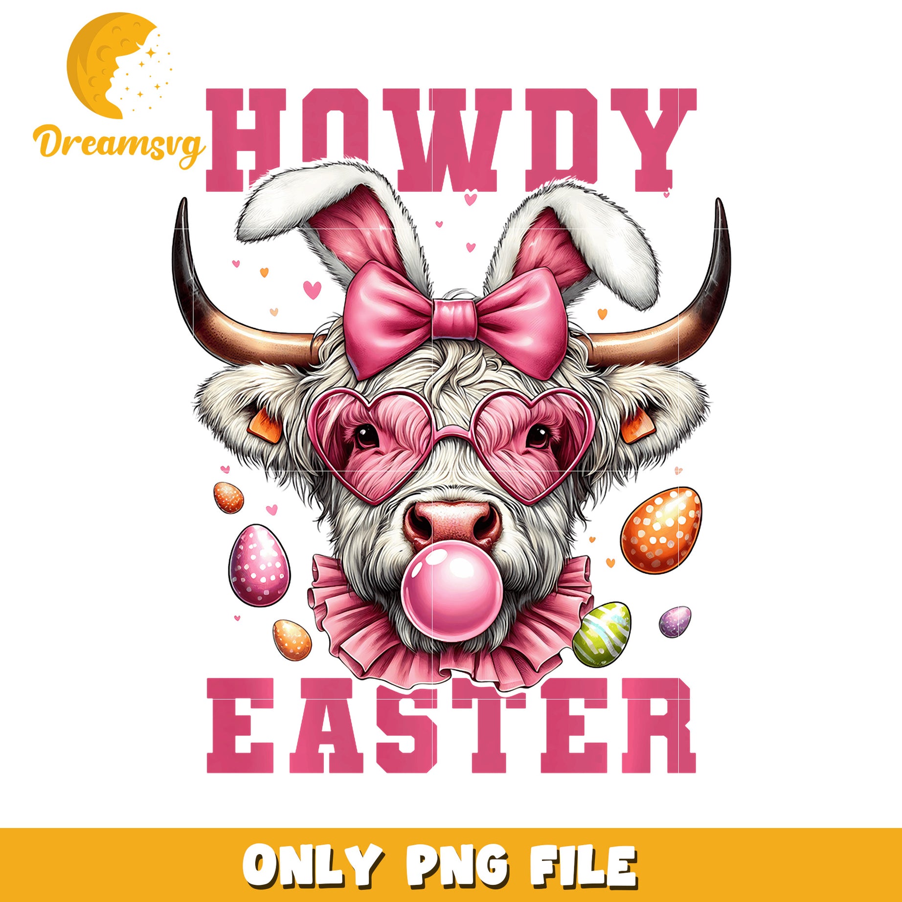 Highland Cow Easter PNG Howdy Easter Bunny
