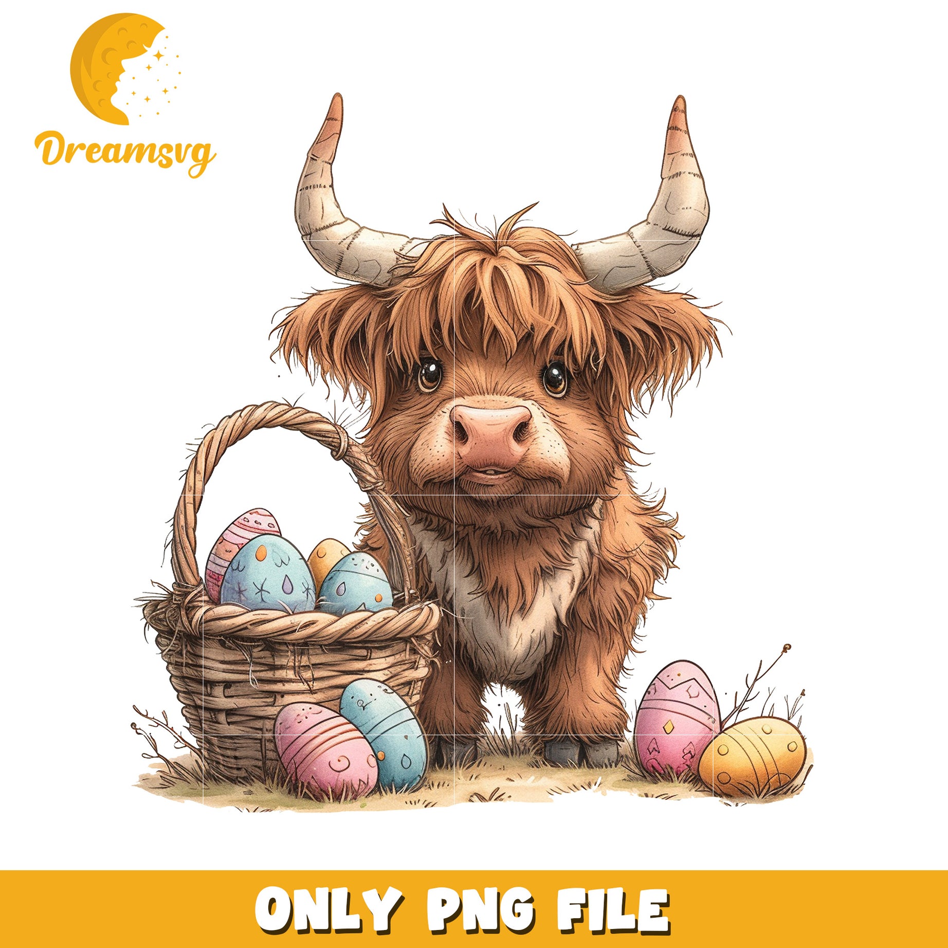 Highland Cow Easter PNG Image