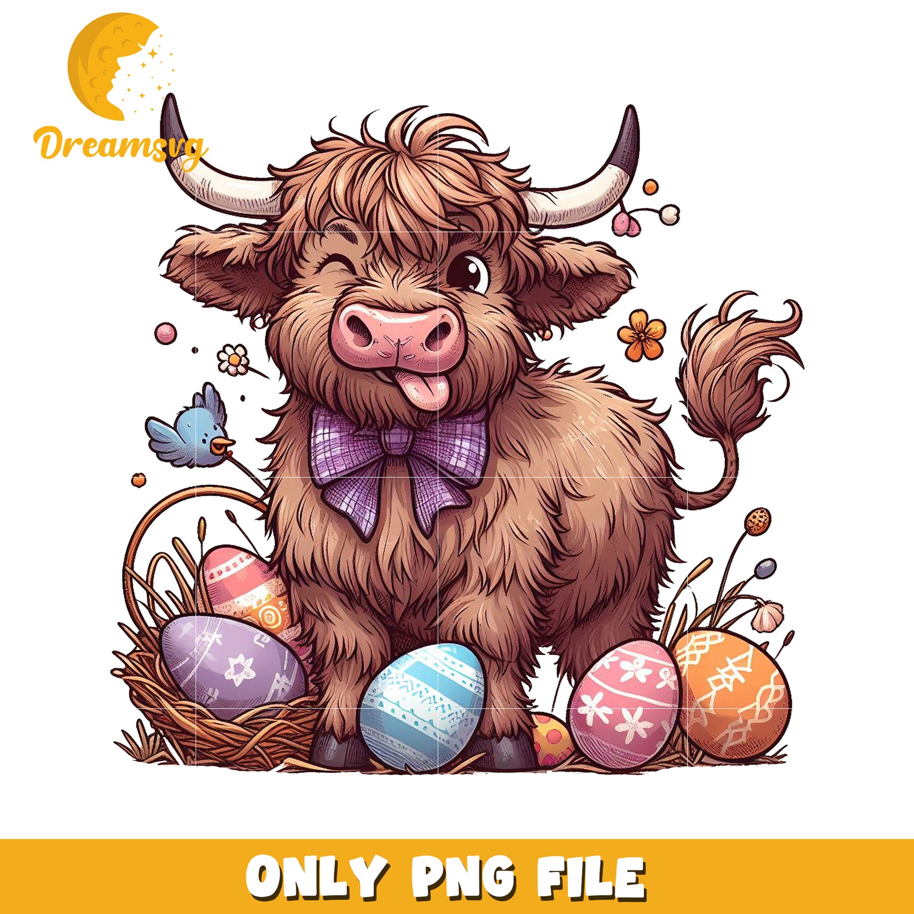 Highland Cow Easter PNG Sublimation