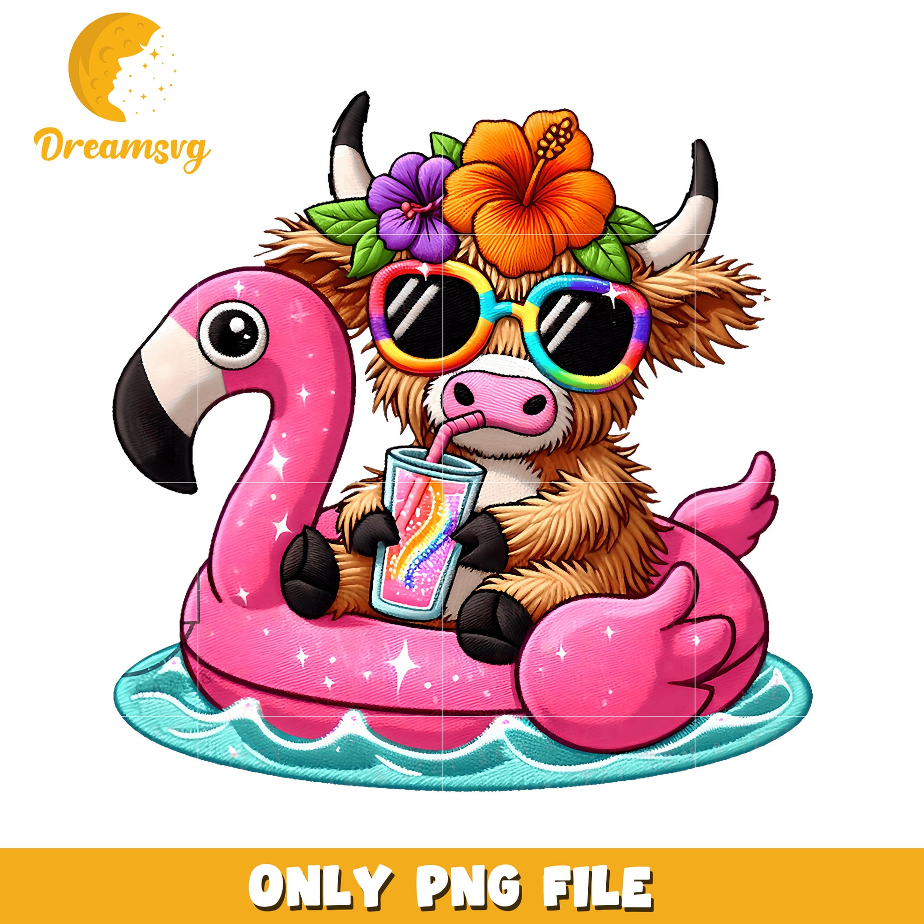 Highland Cow Flamingo Float PNG
