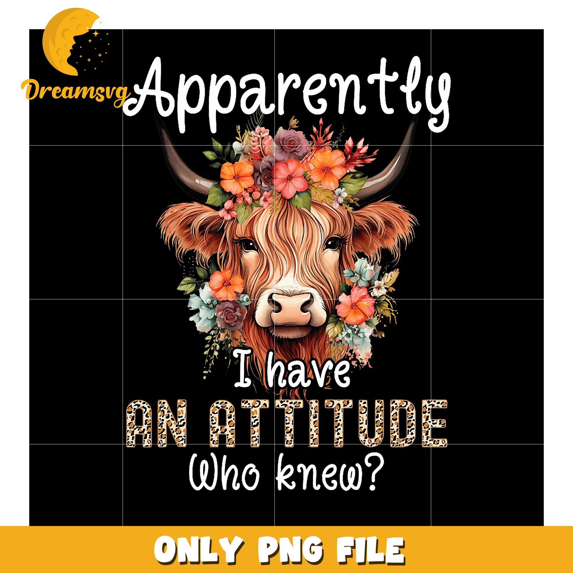 Highland Cow Floral Attitude PNG Sublimation