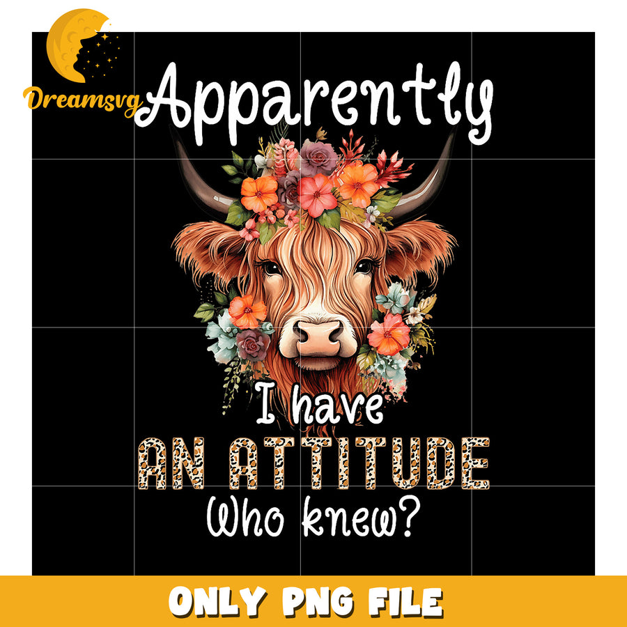 Highland Cow Floral Attitude PNG Sublimation