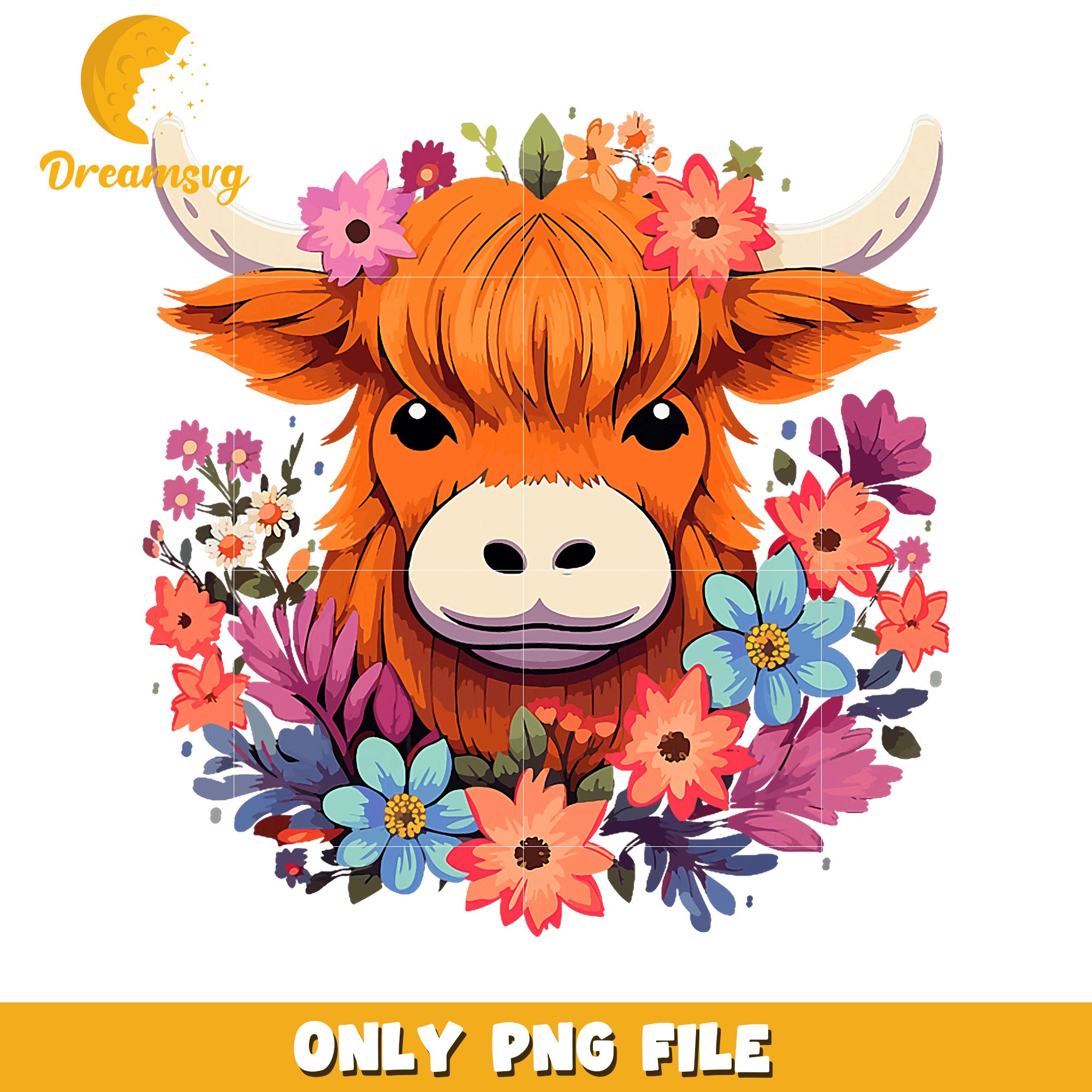 Highland Cow Floral PNG Sublimation Design