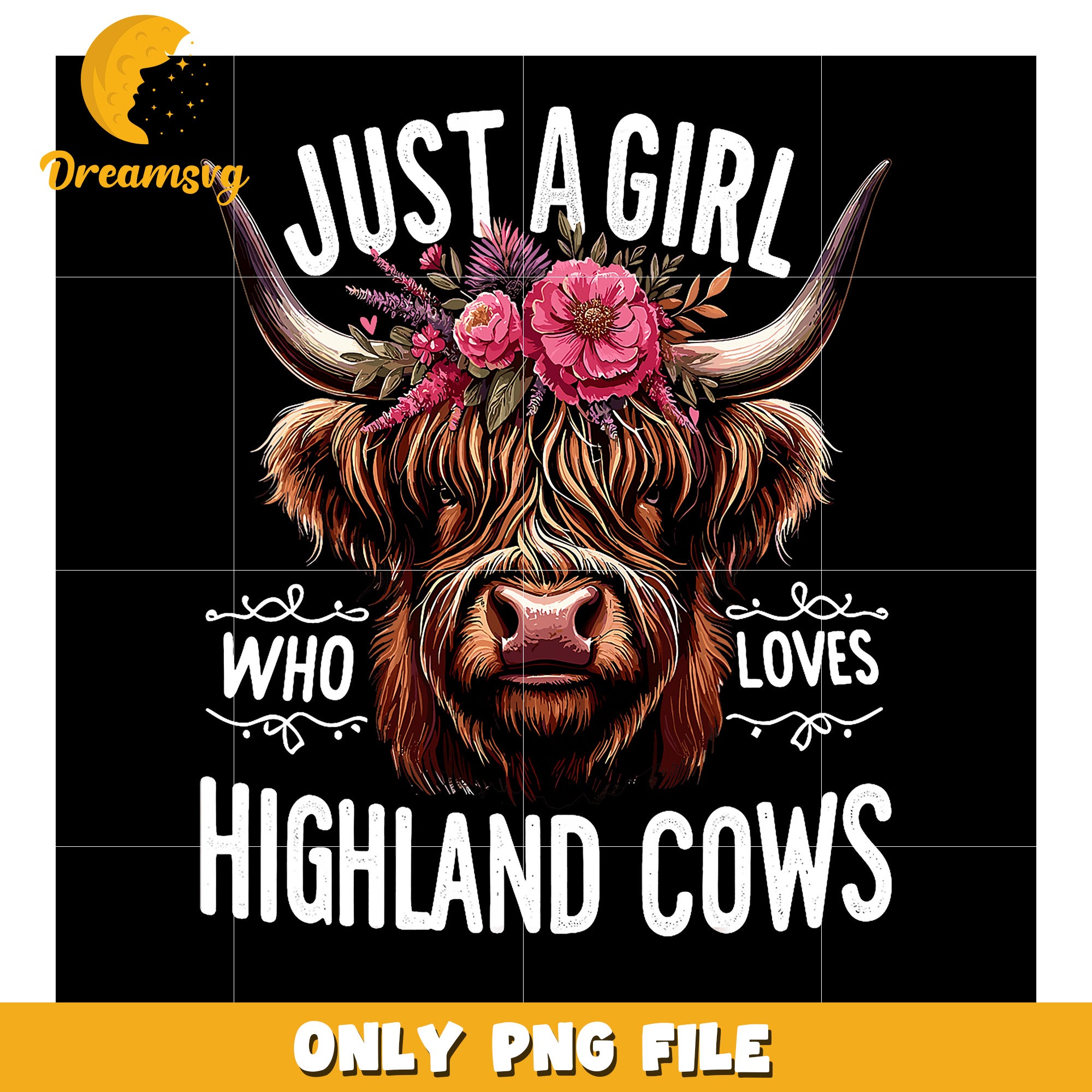 Highland Cow Girl PNG Floral Cow Design