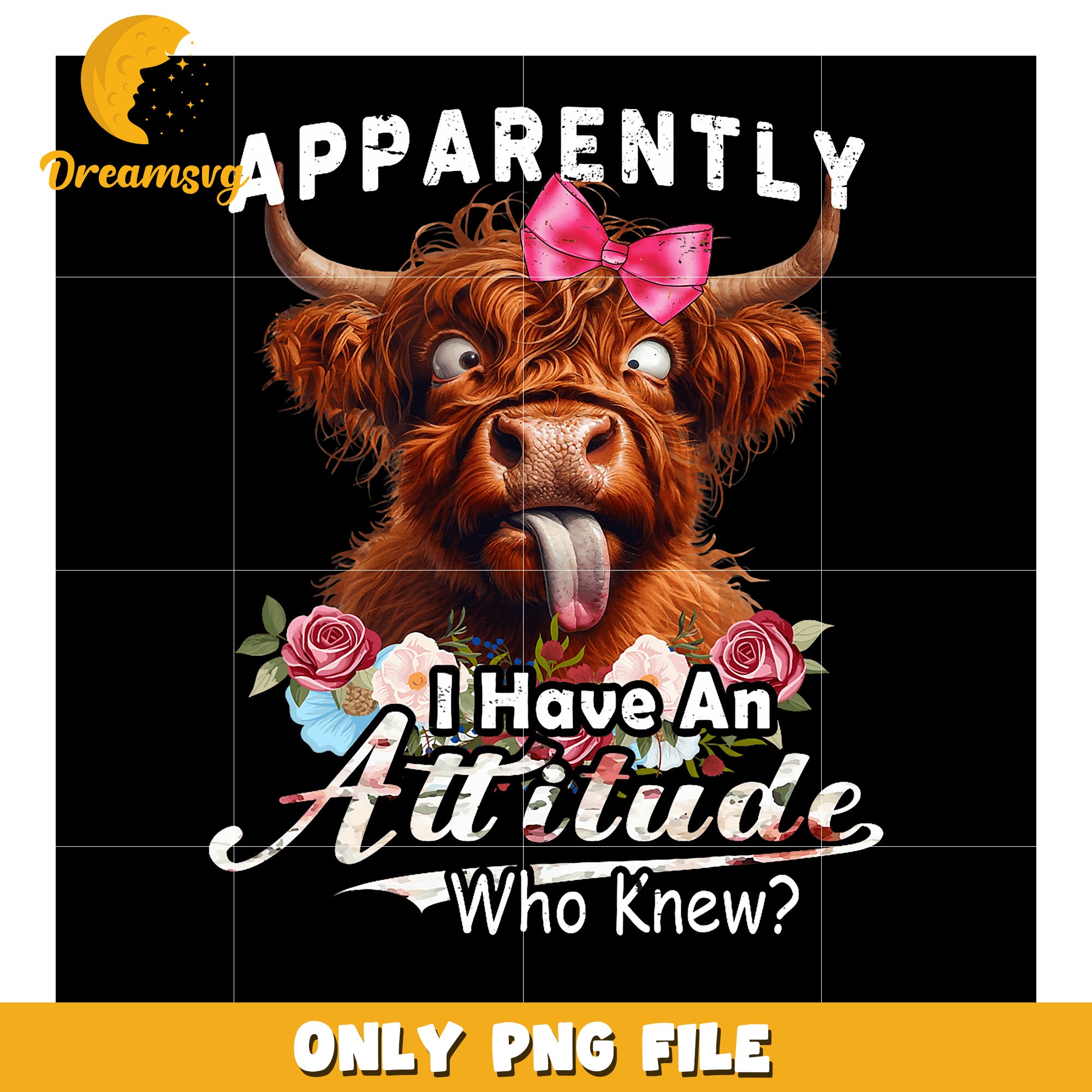 Highland Cow PNG Attitude Funny Cow Design