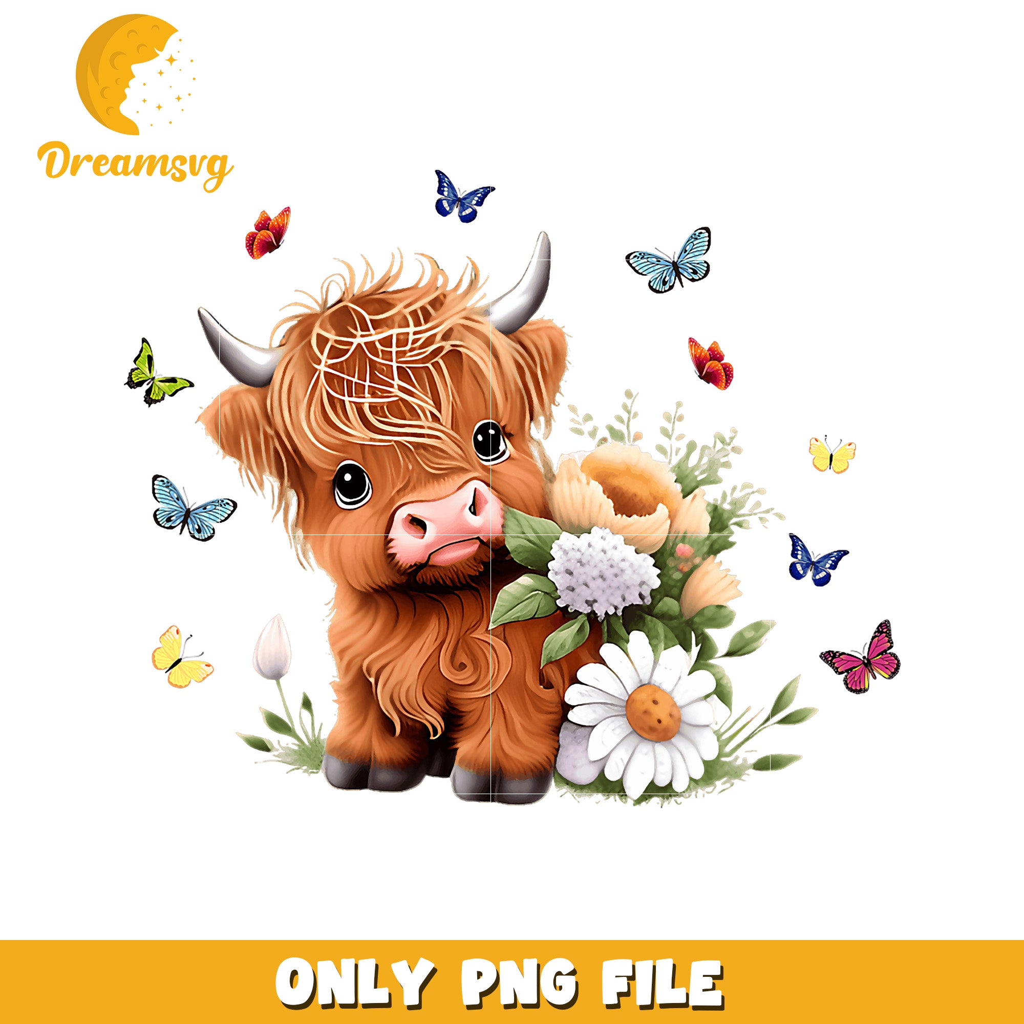 Highland Cow PNG Cute Floral Design
