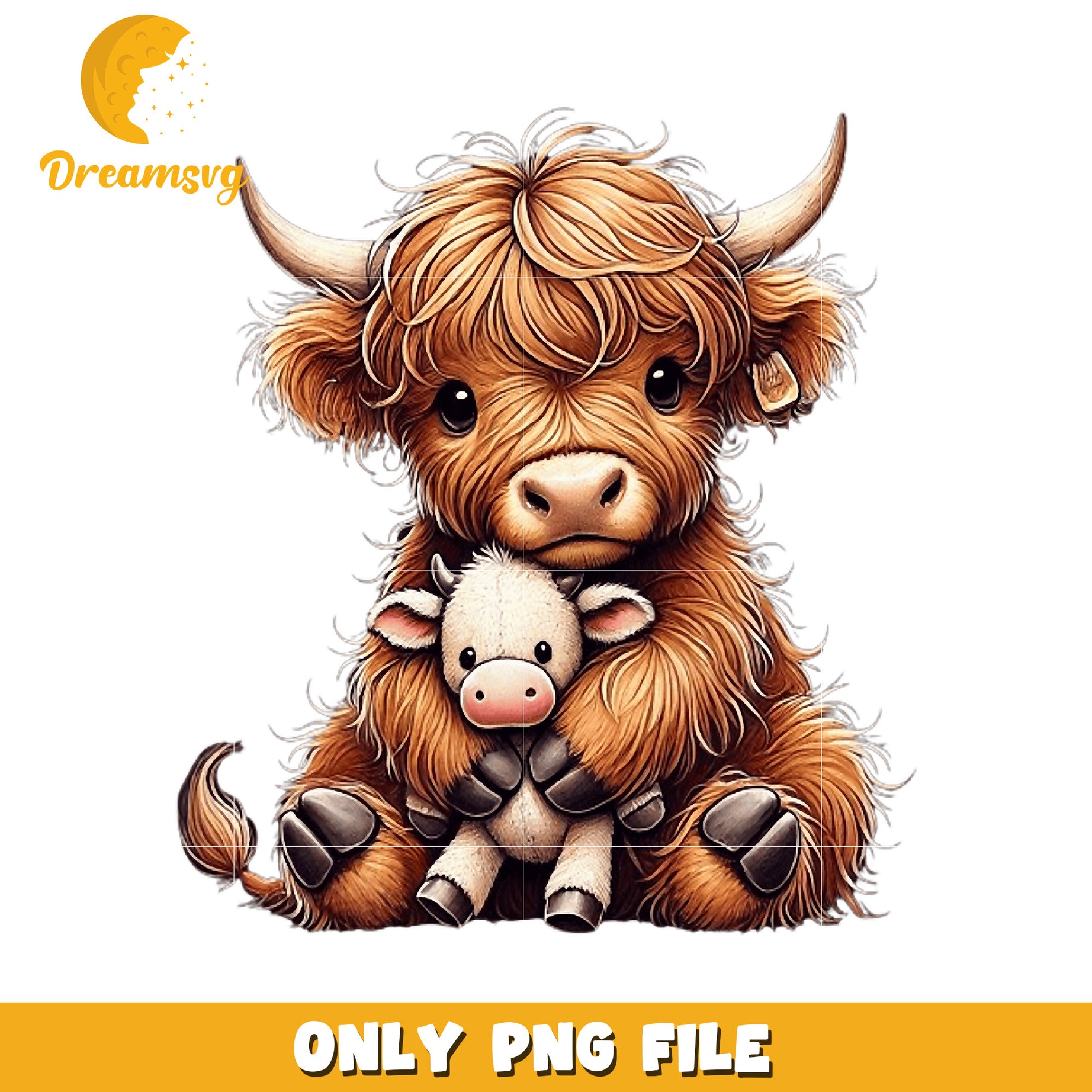 Highland Cow PNG Cute Mama Hugging Calf
