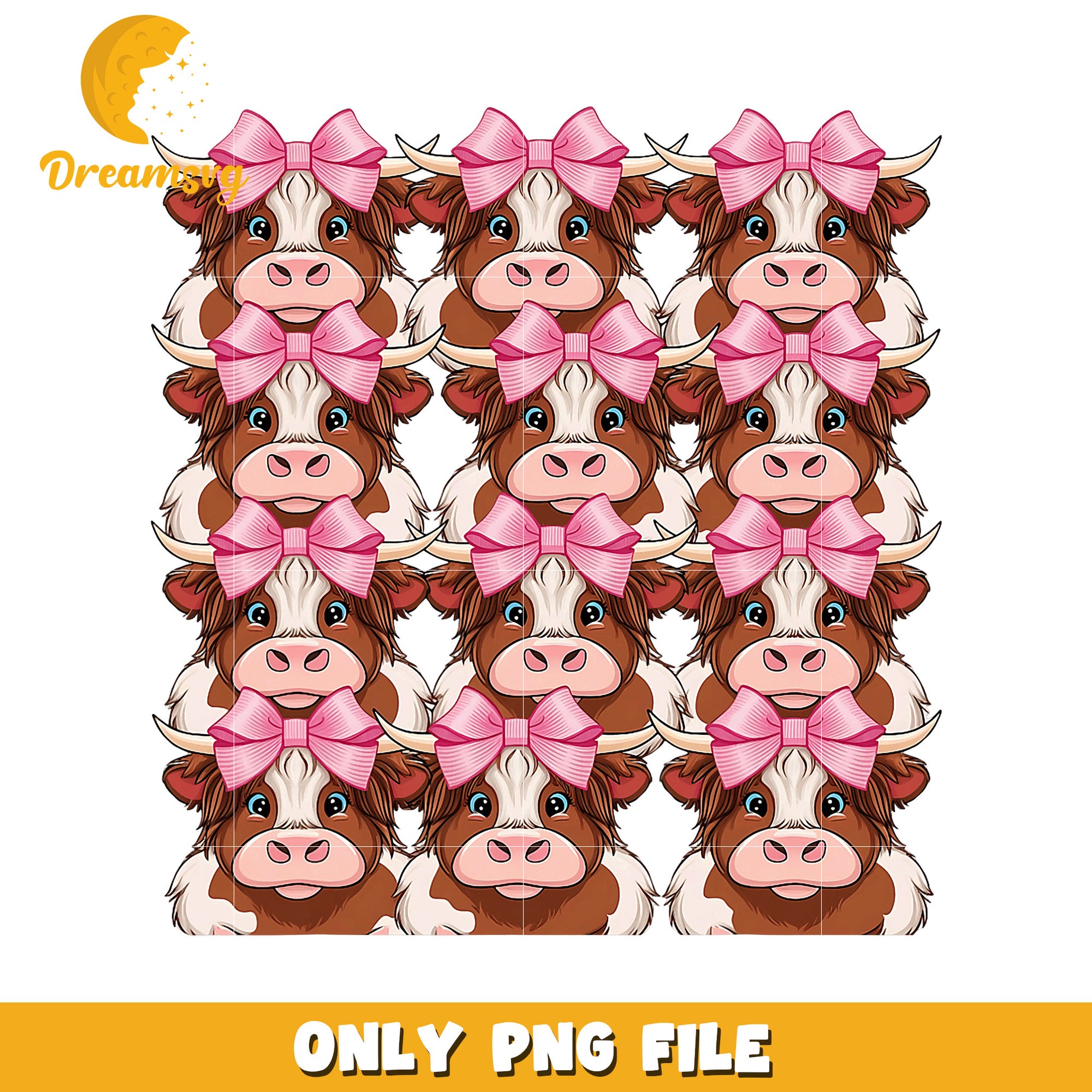Highland Cow PNG Cute Pink Bow Clipart