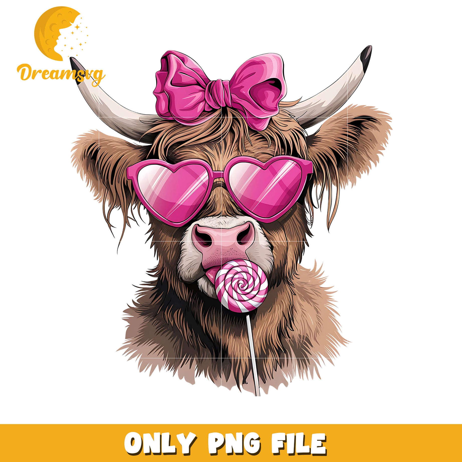 Highland Cow PNG Cute, Pink Sunglasses