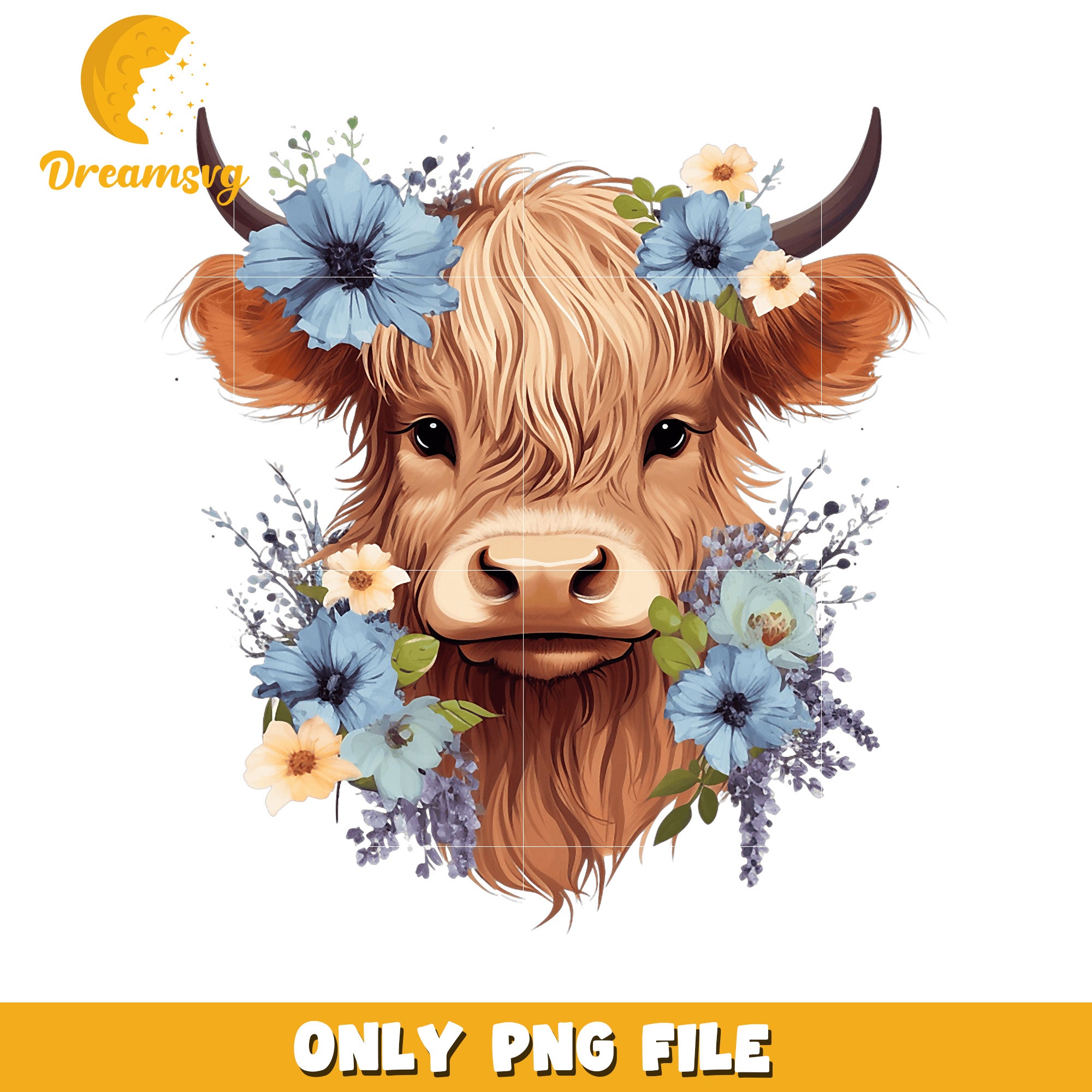 Highland Cow PNG Floral Wreath Sublimation
