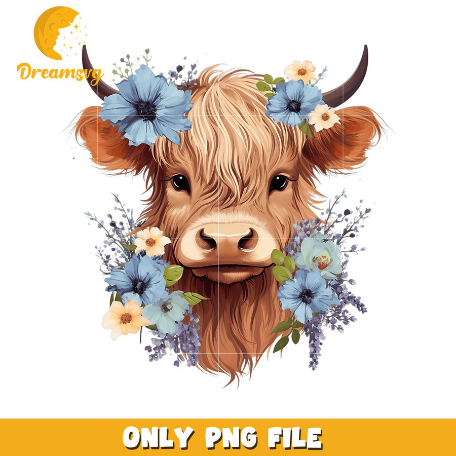 Highland Cow PNG Floral Wreath Sublimation