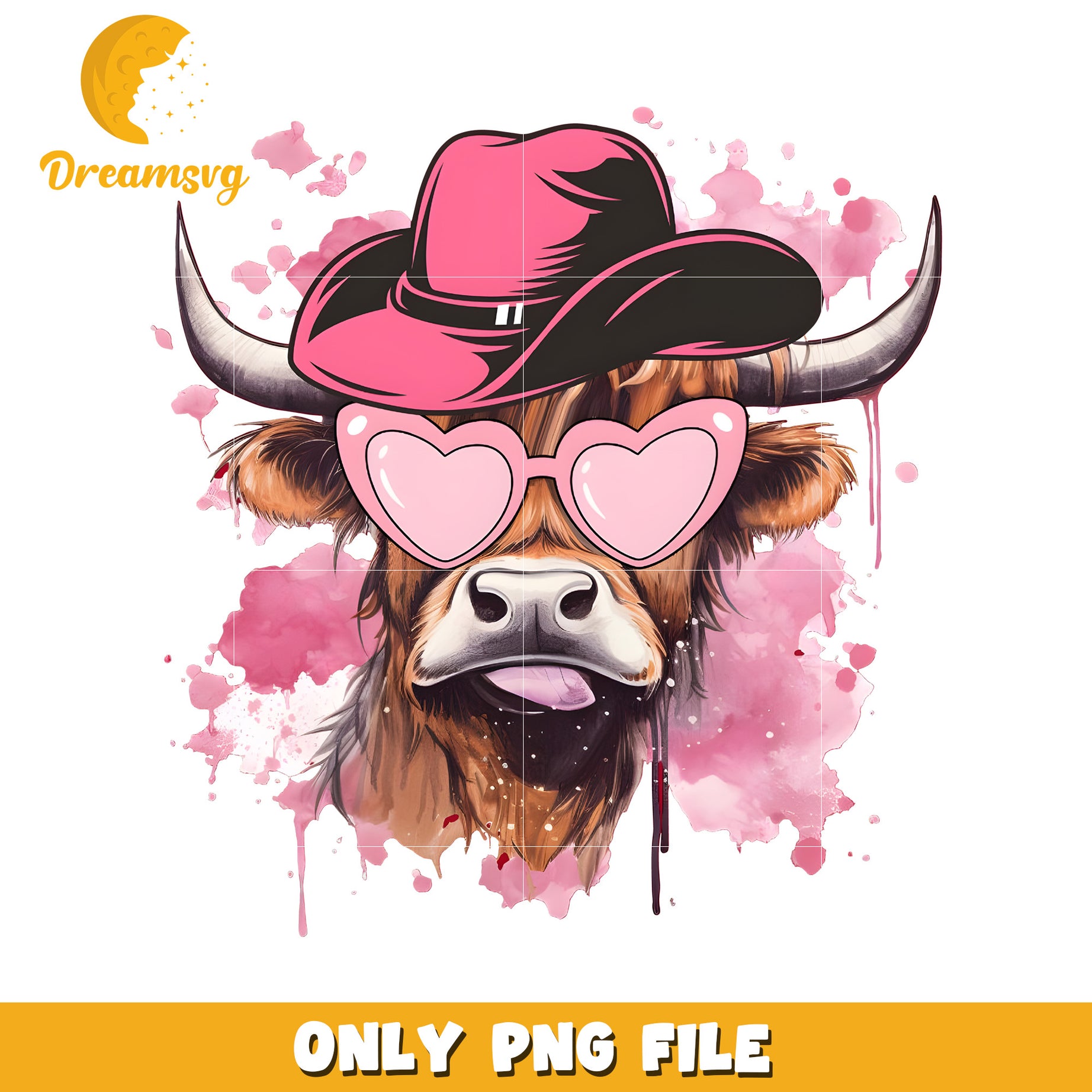 Highland Cow PNG Pink Hat Sunglasses