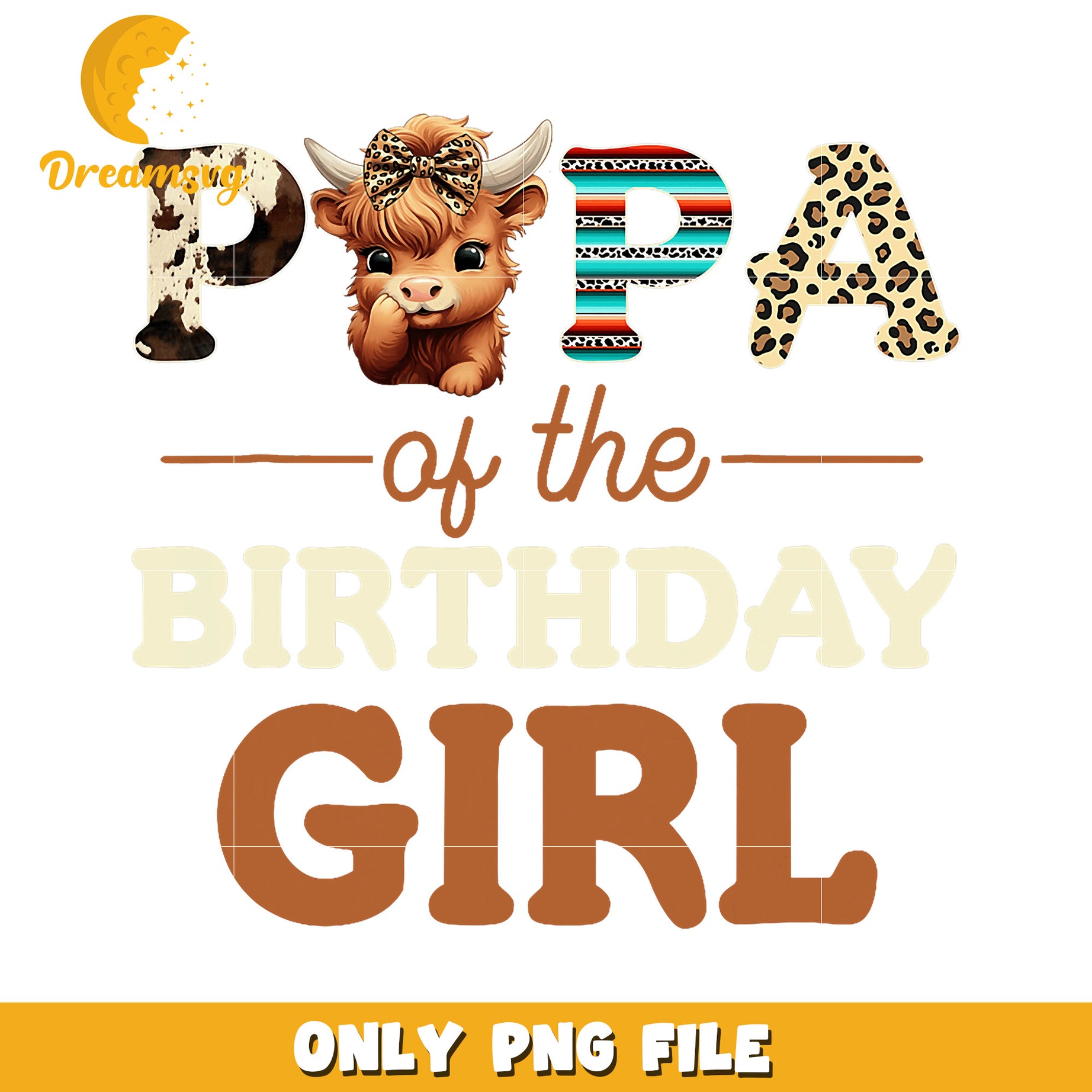 Highland Cow Papa Birthday Girl PNG