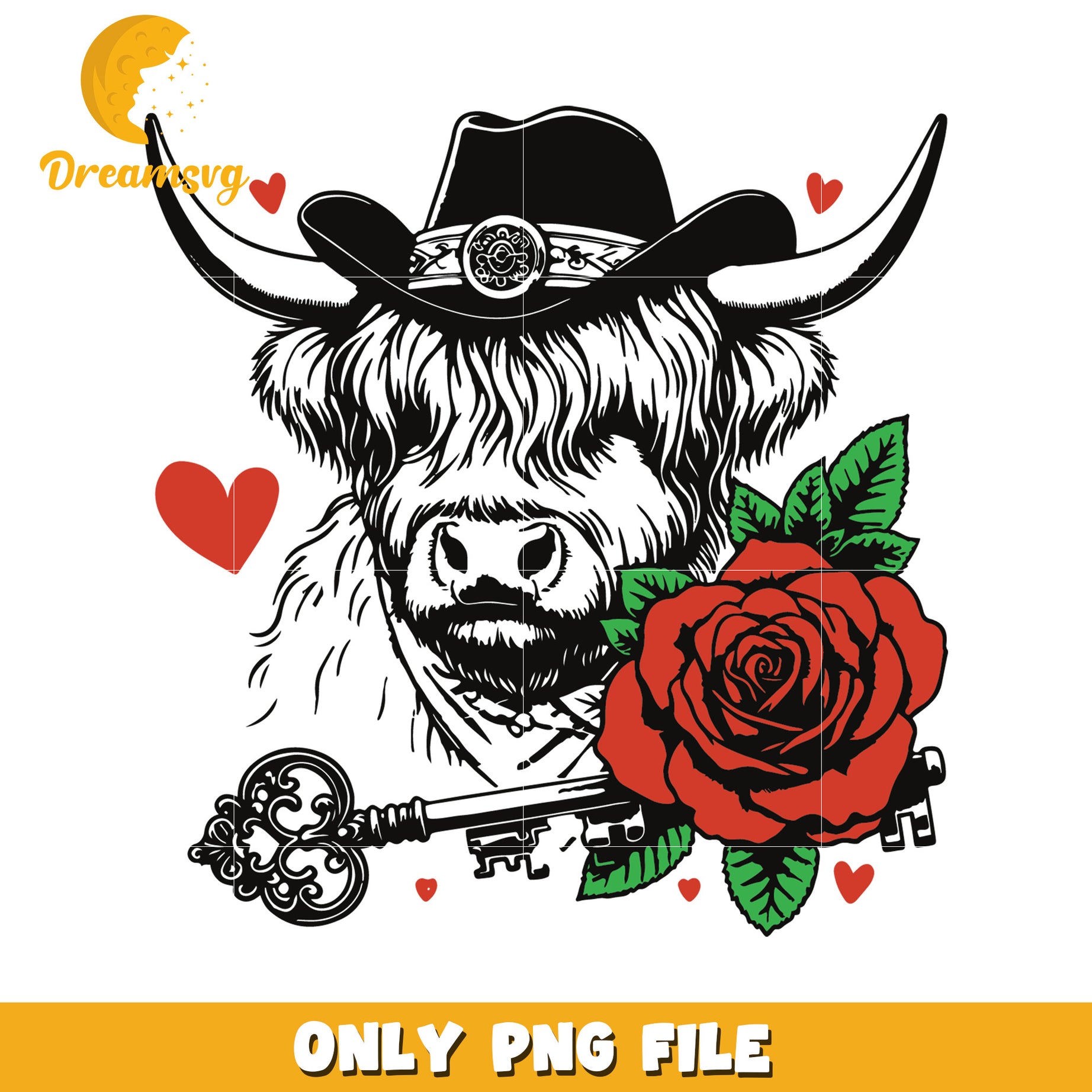 Highland Cow Rose Cowboy PNG