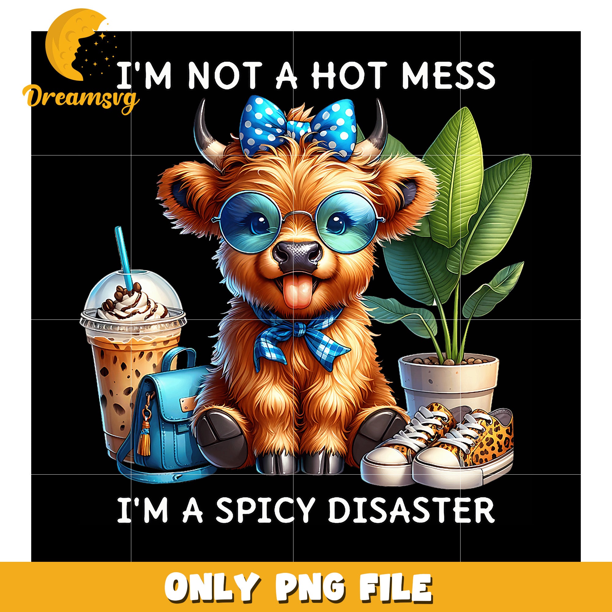 Highland Cow Spicy Disaster PNG Sublimation