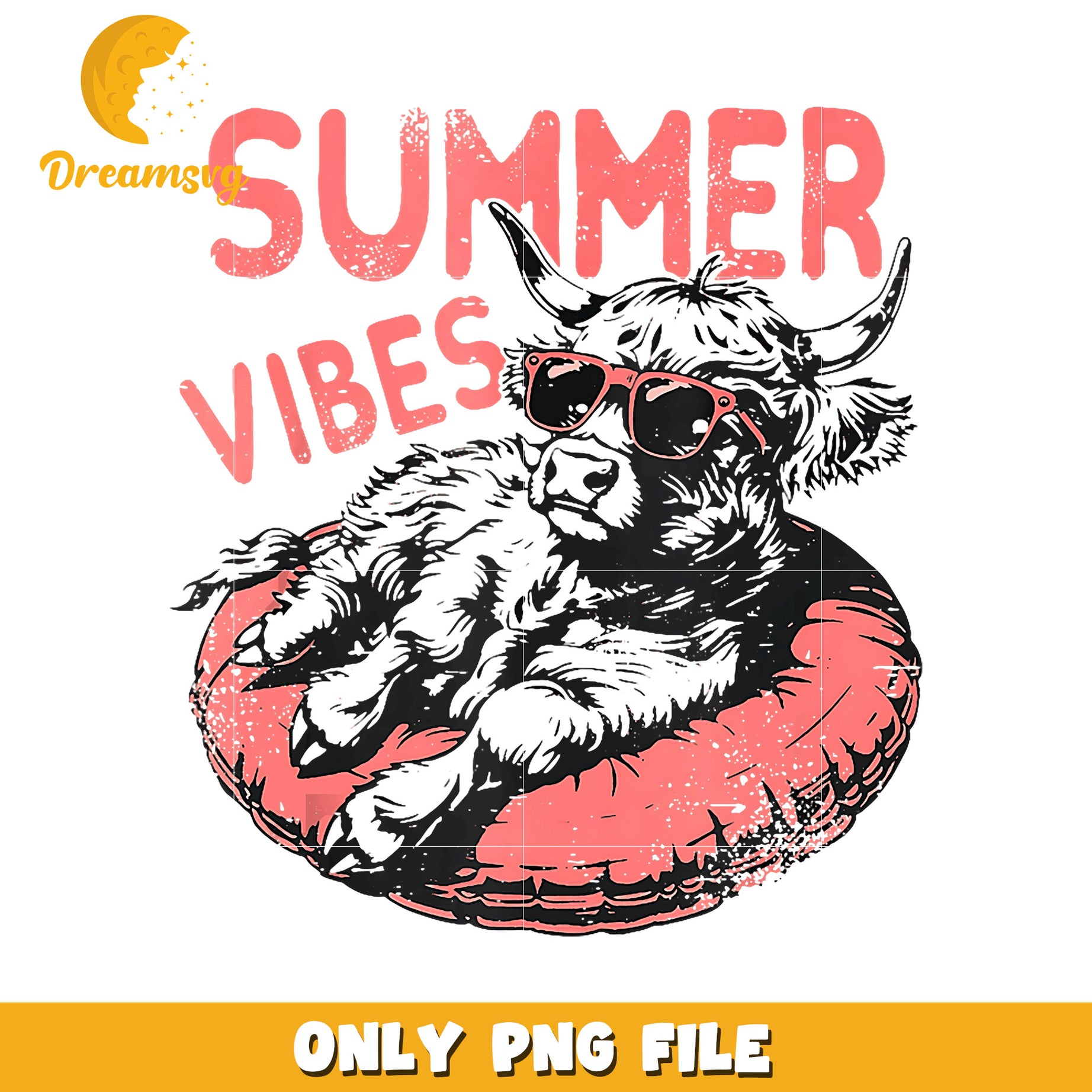 Highland Cow Summer Vibes PNG