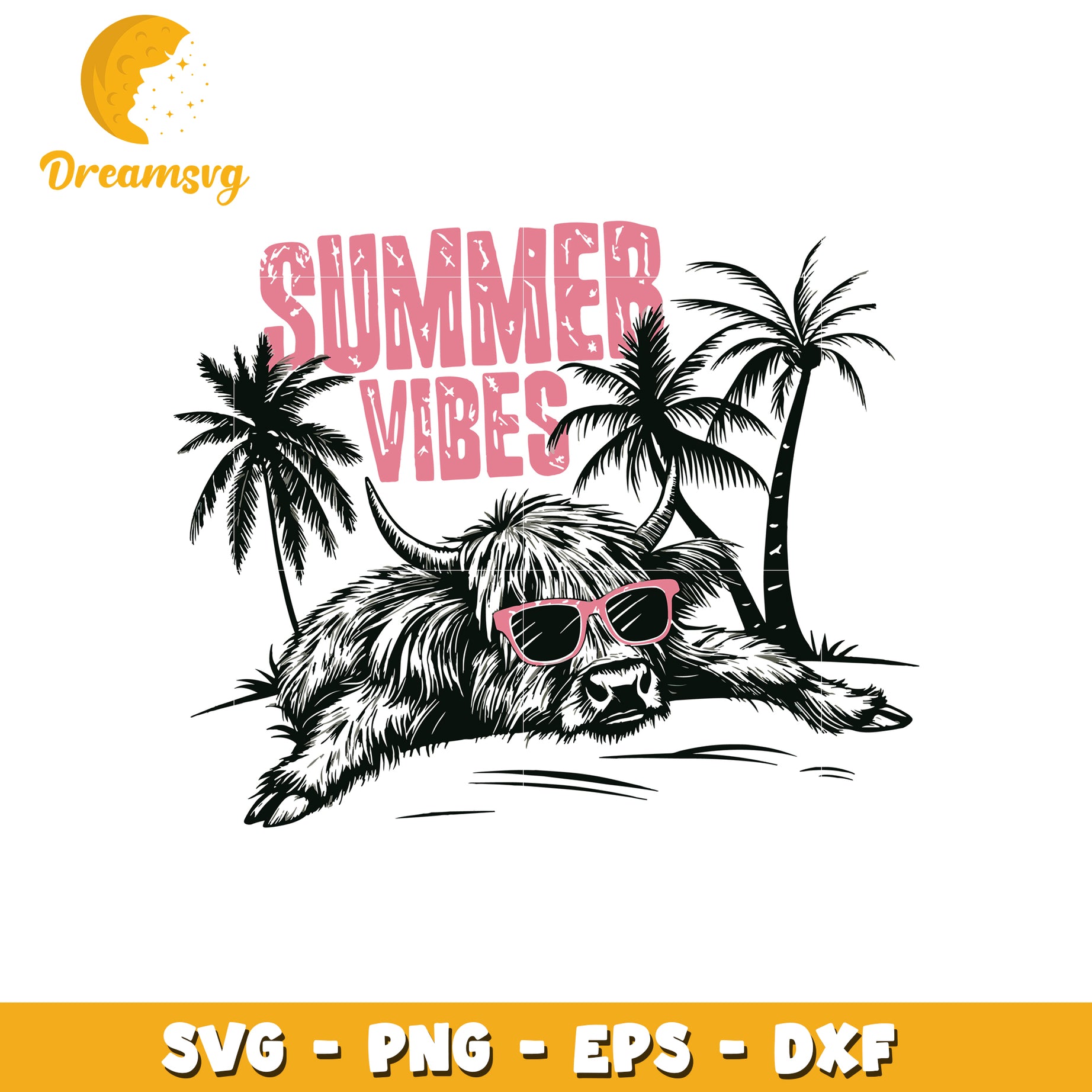 Highland Cow Summer Vibes SVG Cut File