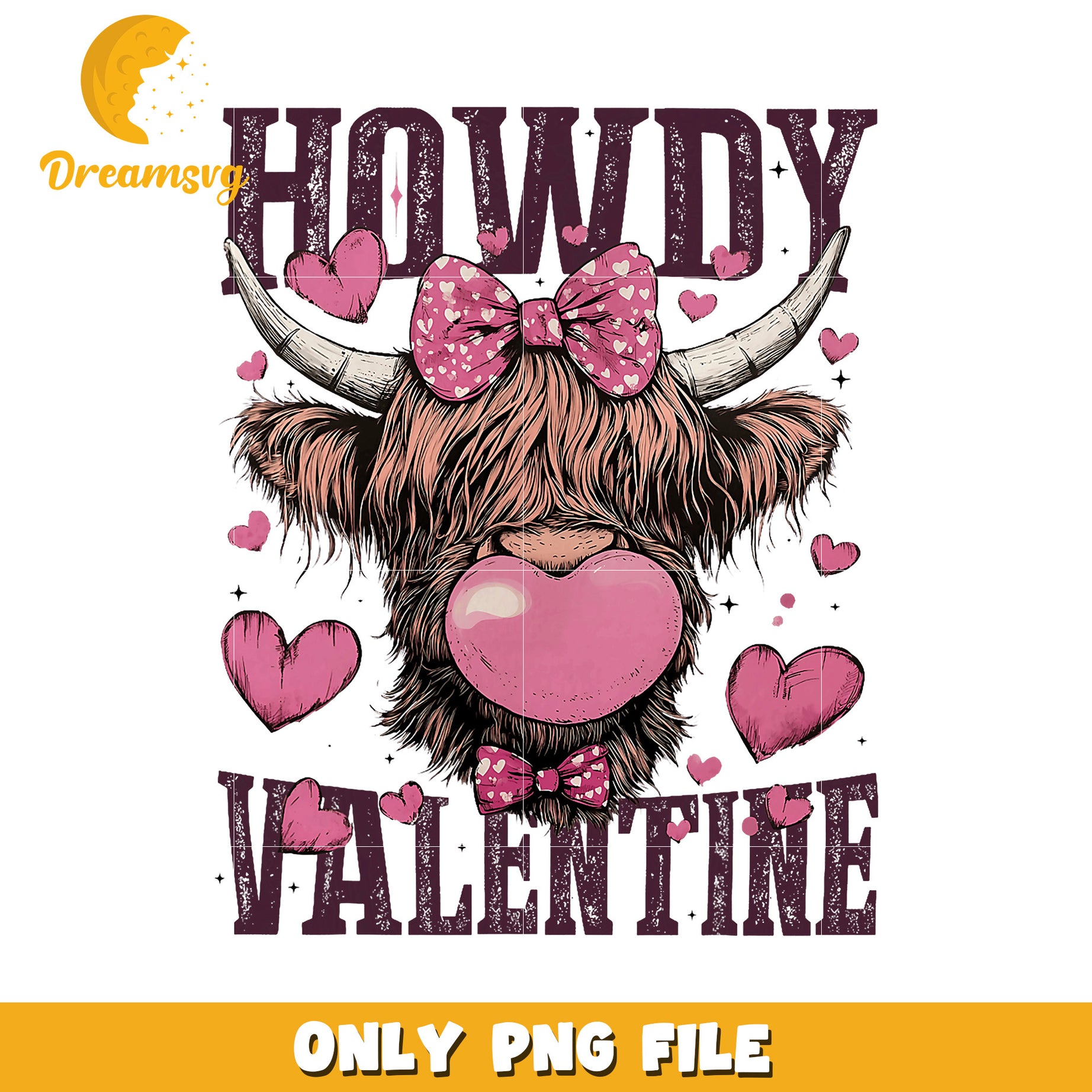 Highland Cow Valentine PNG Howdy Valentine Design
