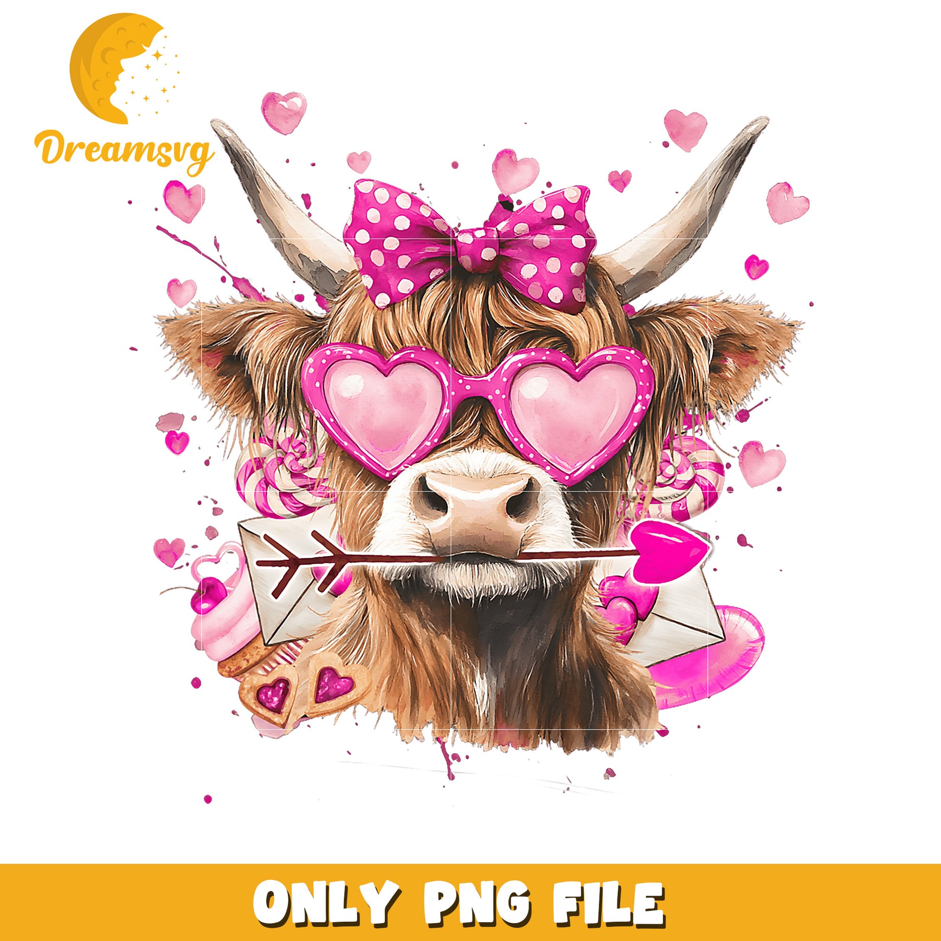 Highland Cow Valentine PNG Sublimation