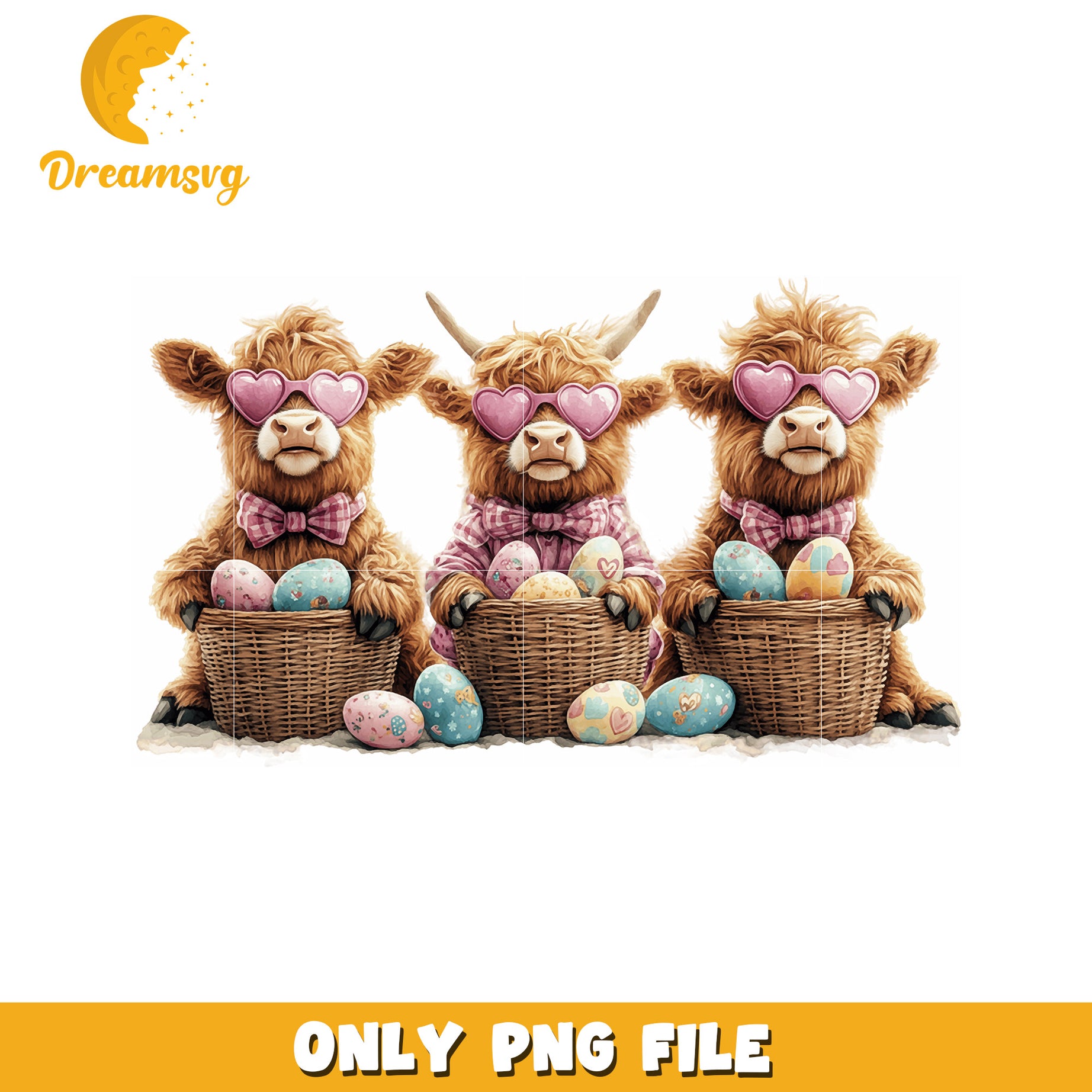 Highland Cows Easter PNG Cute Easter Bunnies