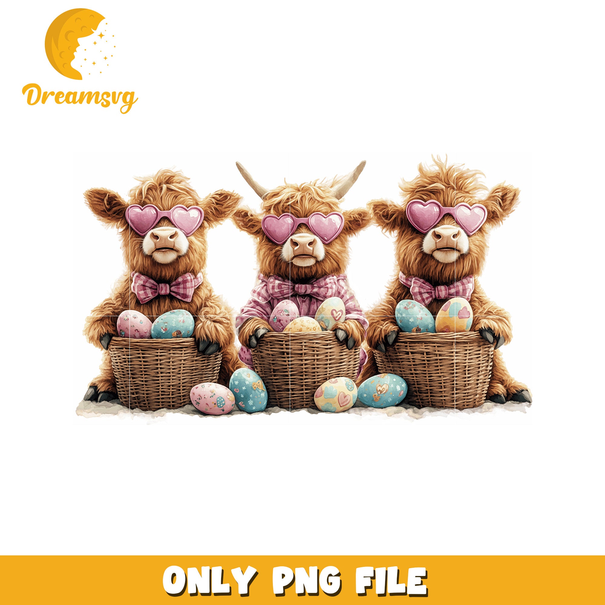 Highland Cows Easter PNG Cute Easter Bunnies