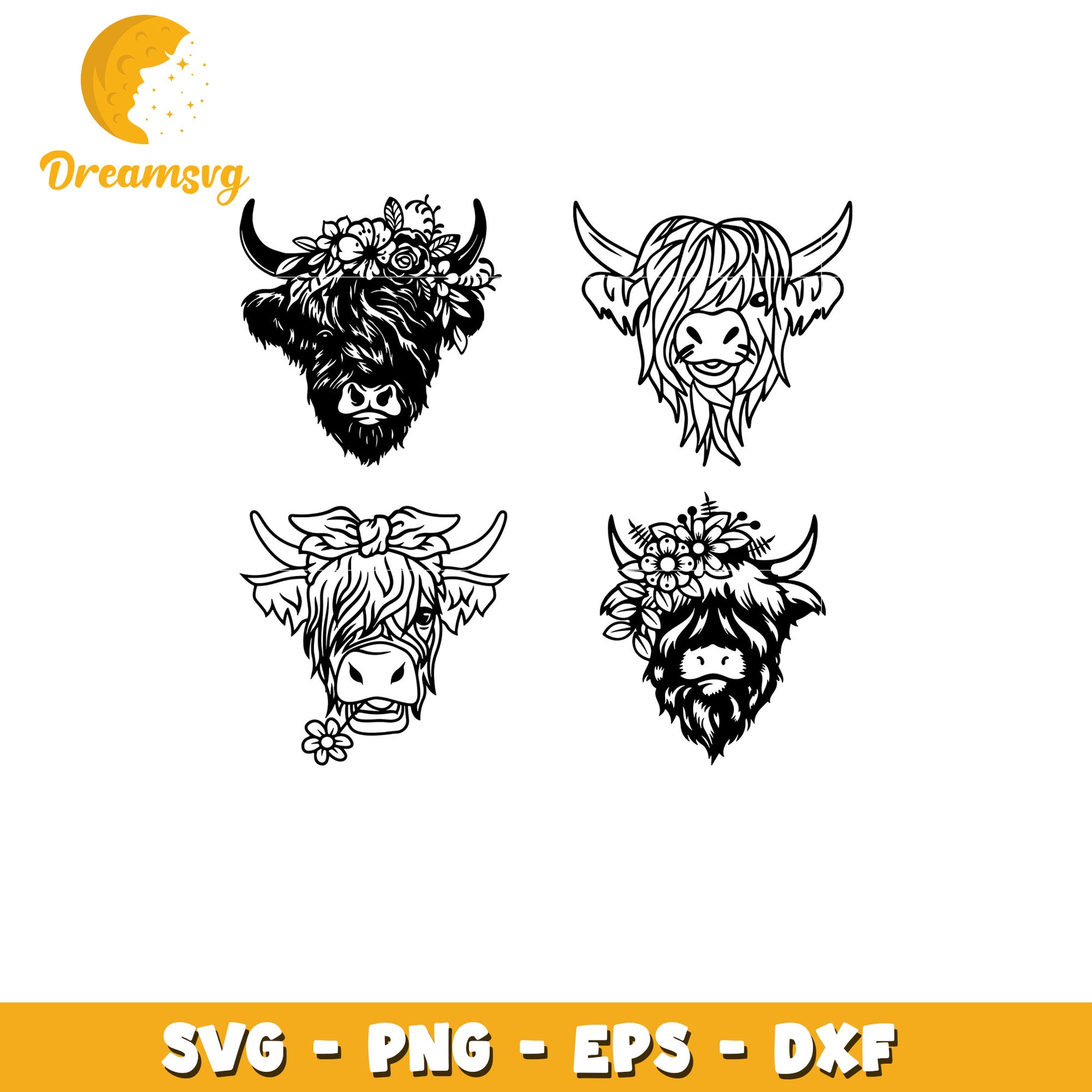 Floral highland cow bundle svg, cow with vintage flower svg