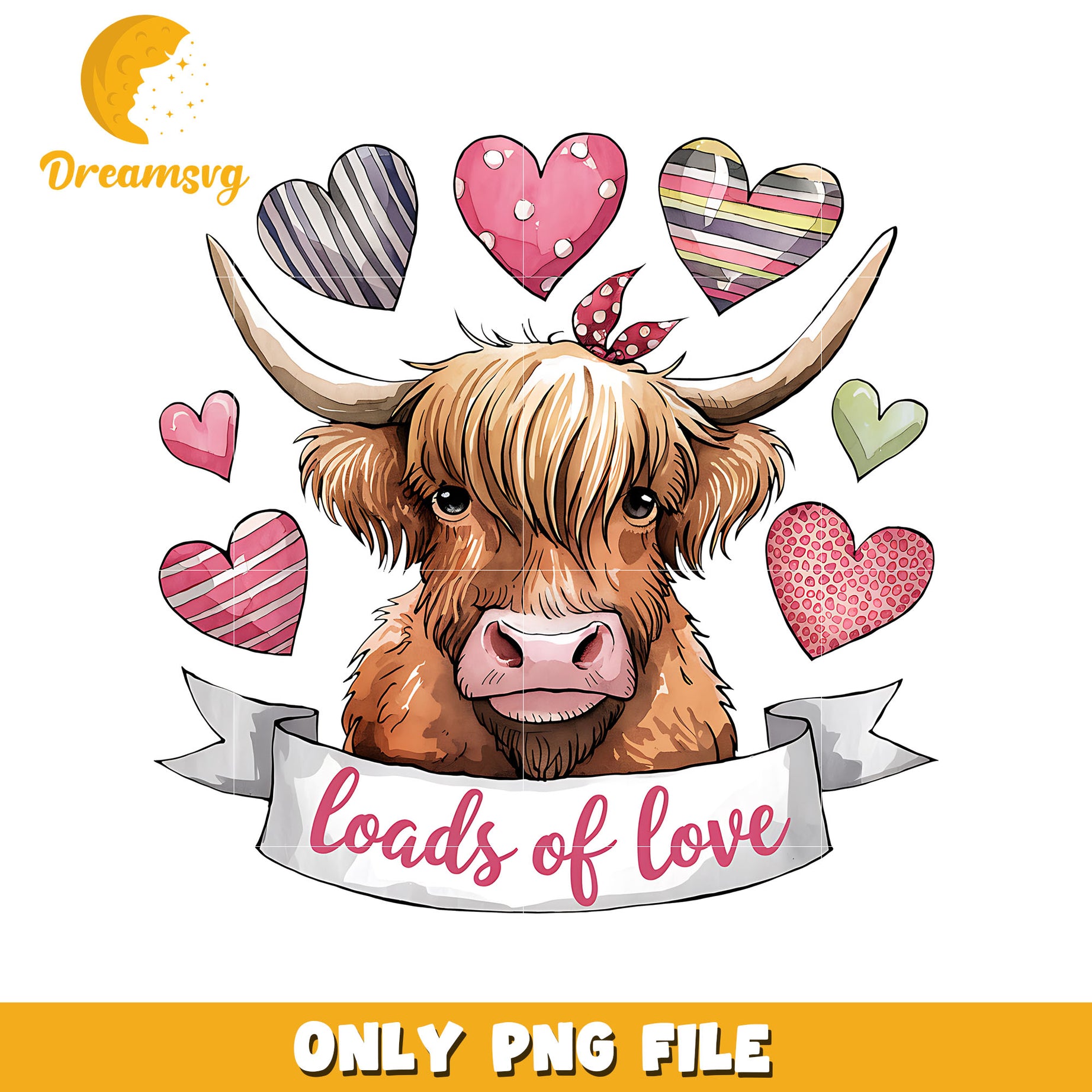 Highland cow loads of love png, highland cow png, valentine png