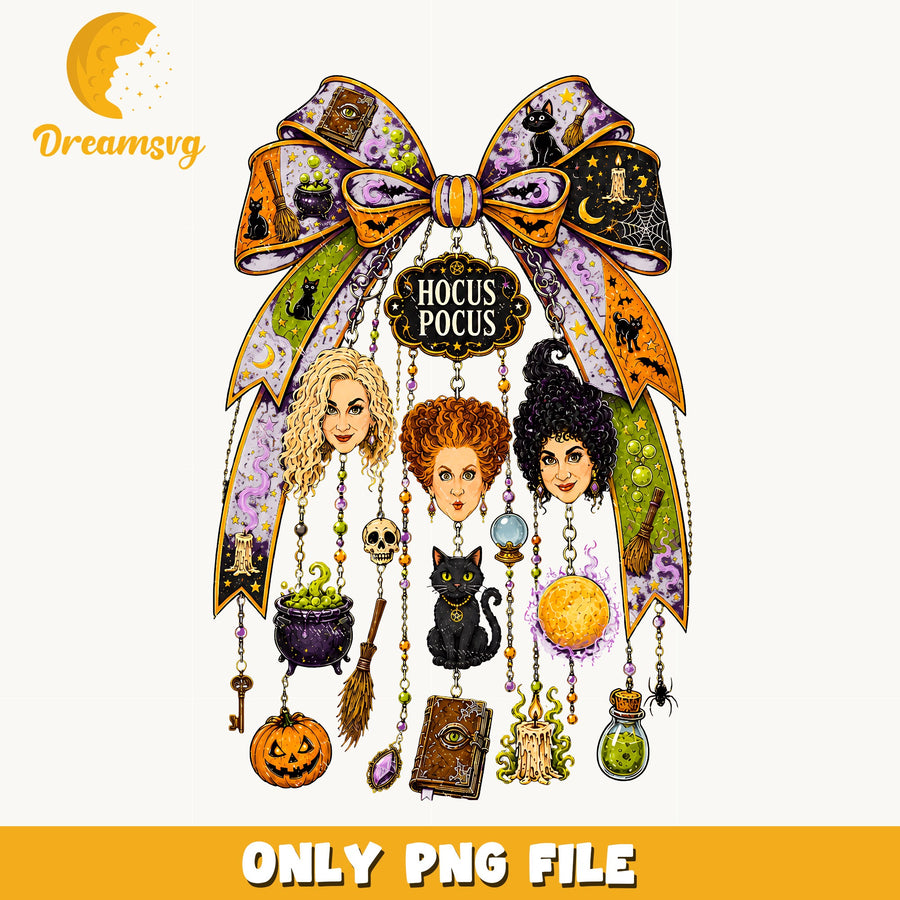 Hocus Pocus Witches Clipart, Gold Purple Bow Ornaments Charms, Design