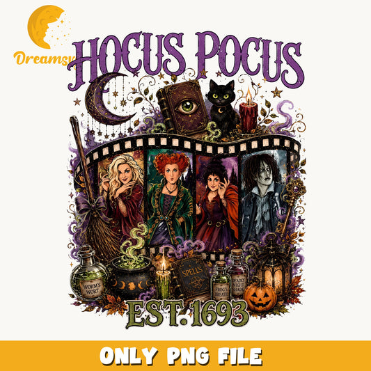 Hocus Pocus Witches Clipart, Purple Spell Book Black Cat, EST 1693 PNG