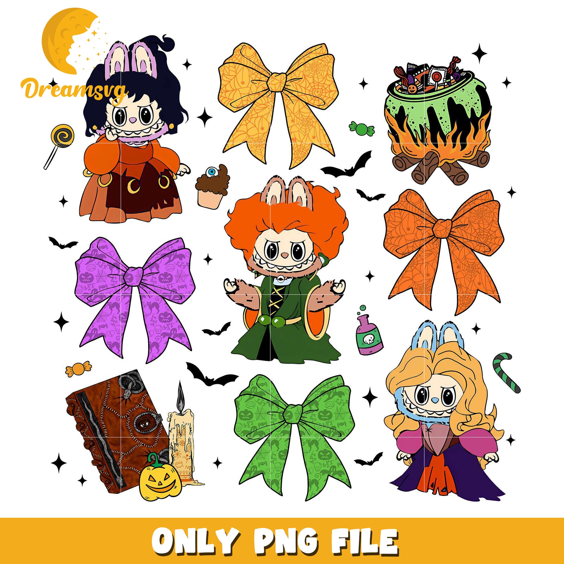 Hocus pocus labubu png, halloween costumes png, spirit halloween​ png