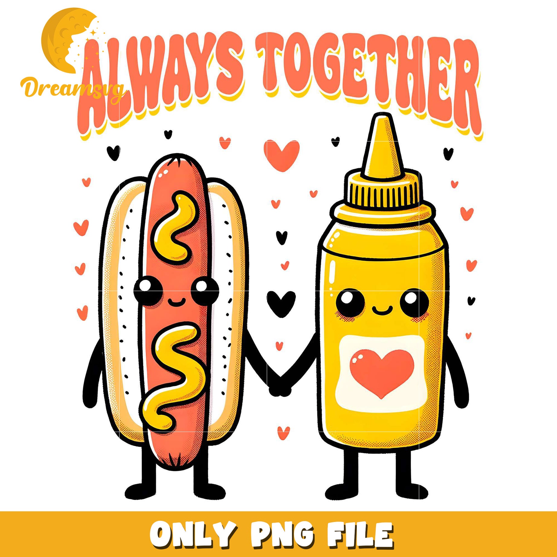 Hod dog and mustard always together png, valentine couple png