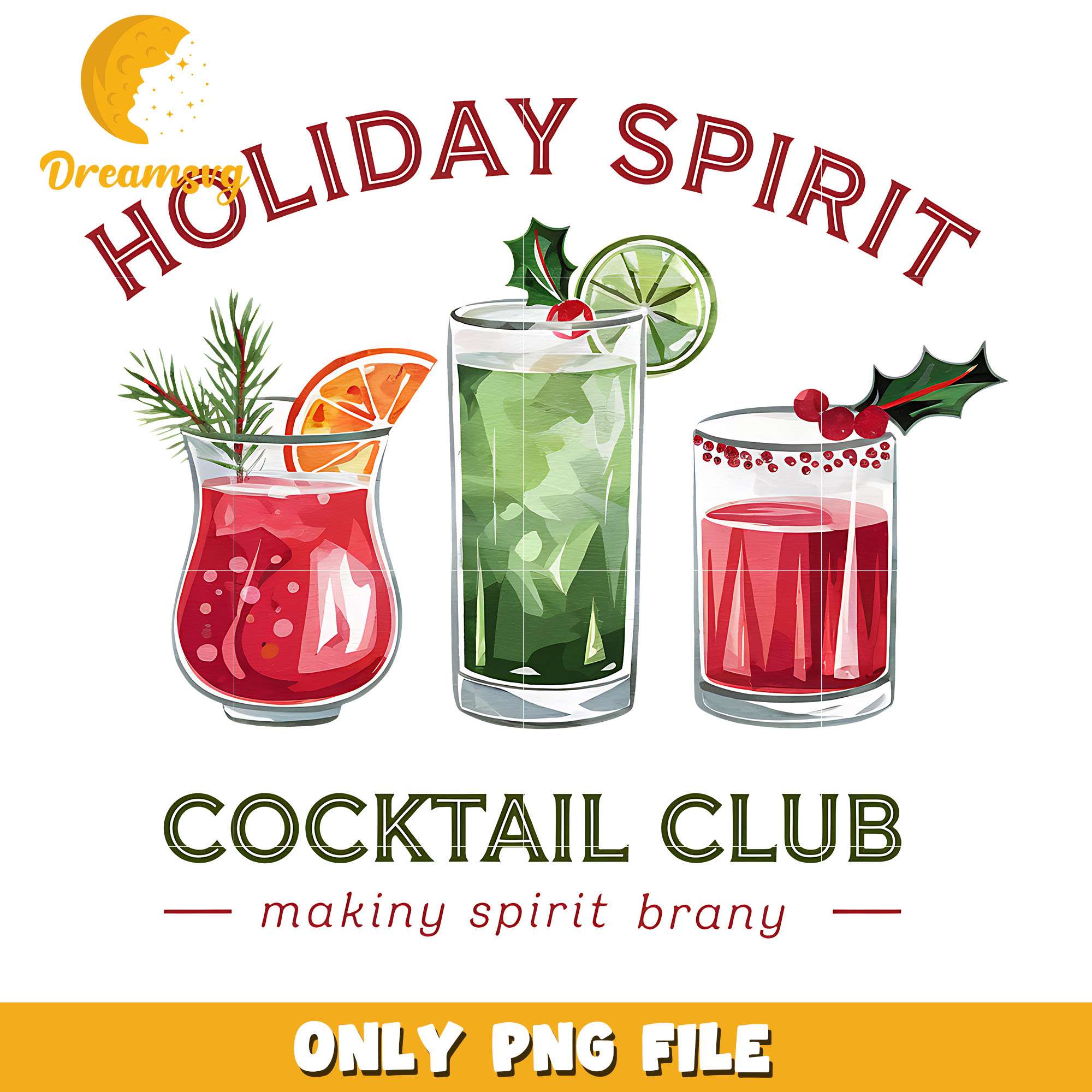 Holiday spirit coctail club png, coctail png, christmas png