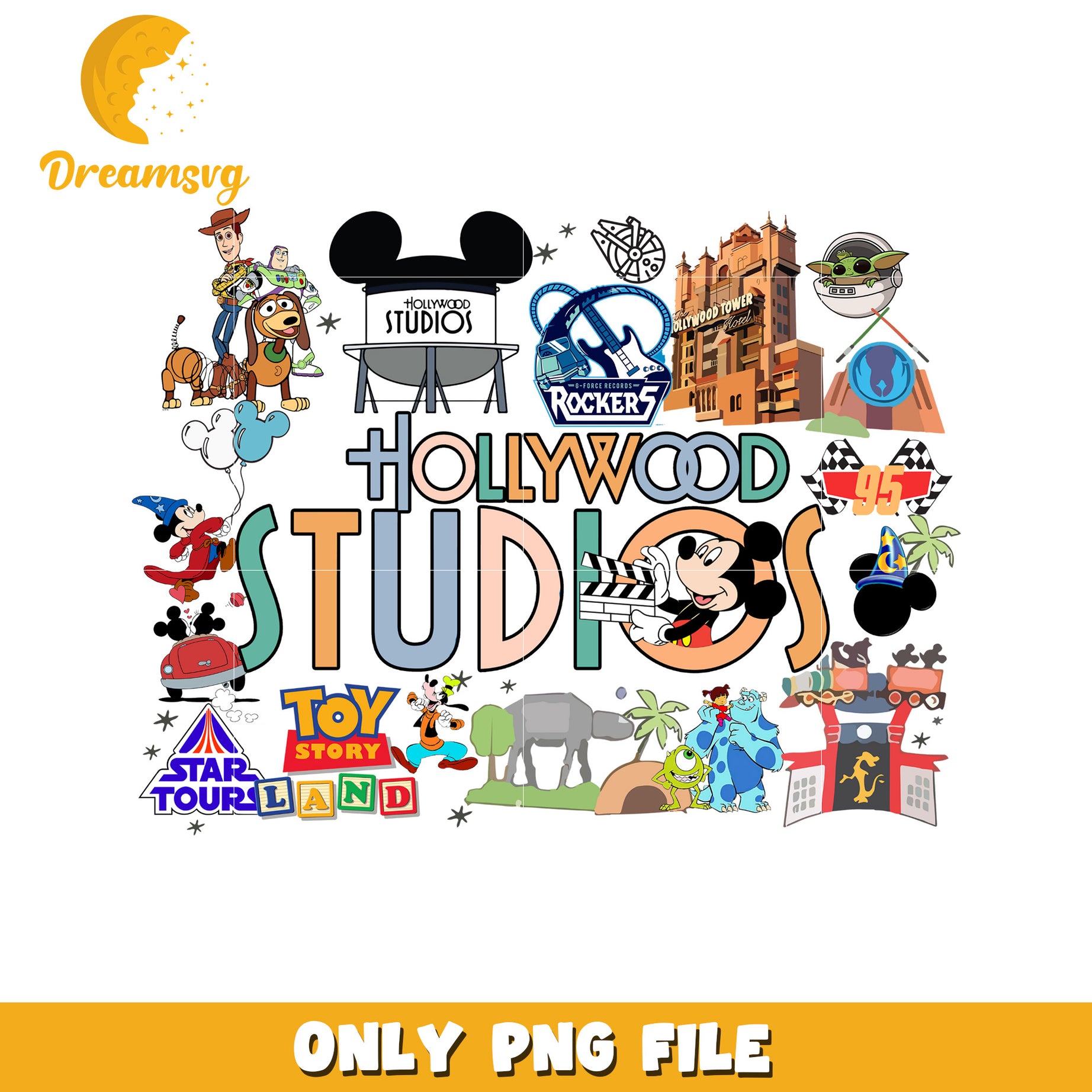Hollywood Studios PNG Art Featuring Iconic Characters