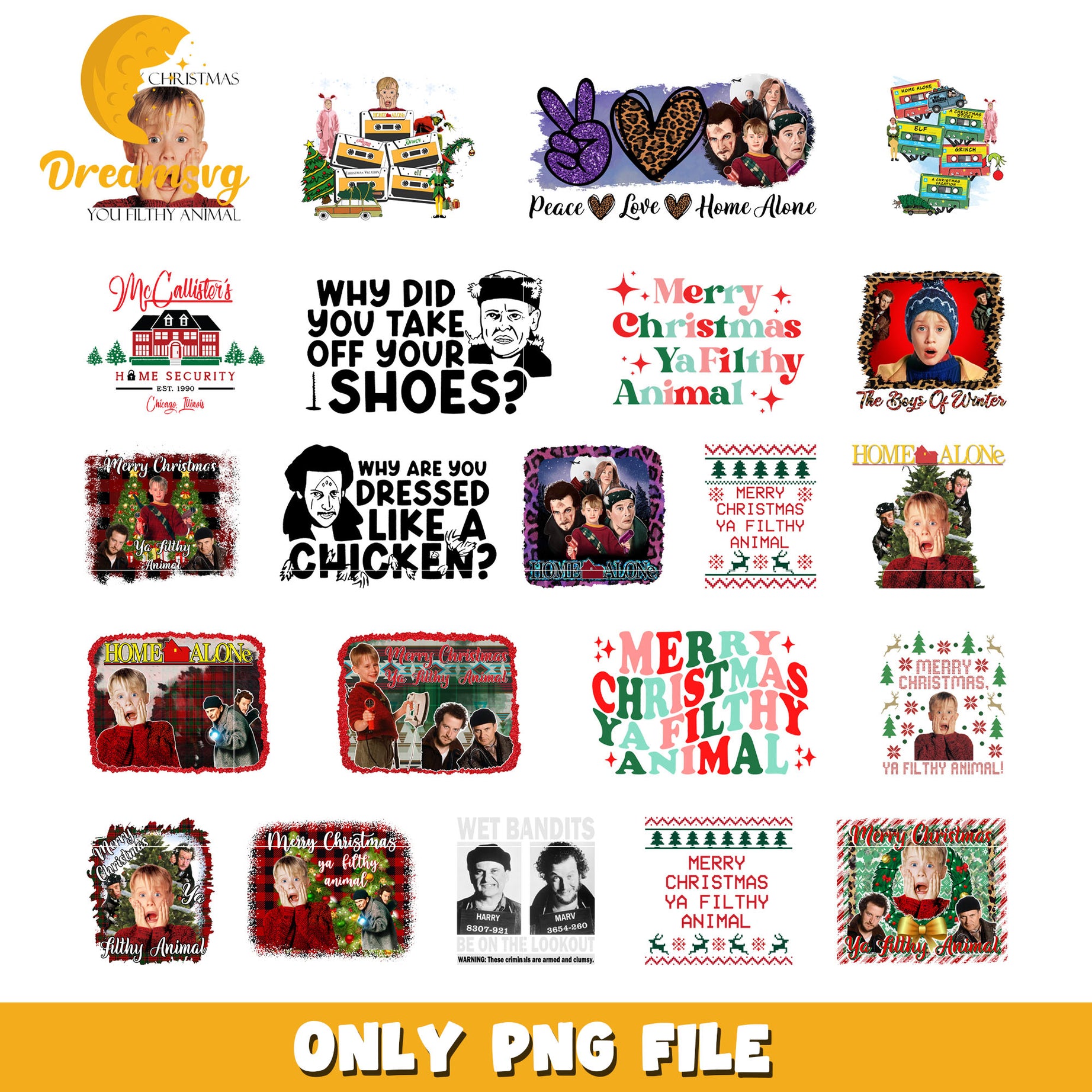 Merry christmas ya filthy animals quote bundle png, home alone christmas​ png