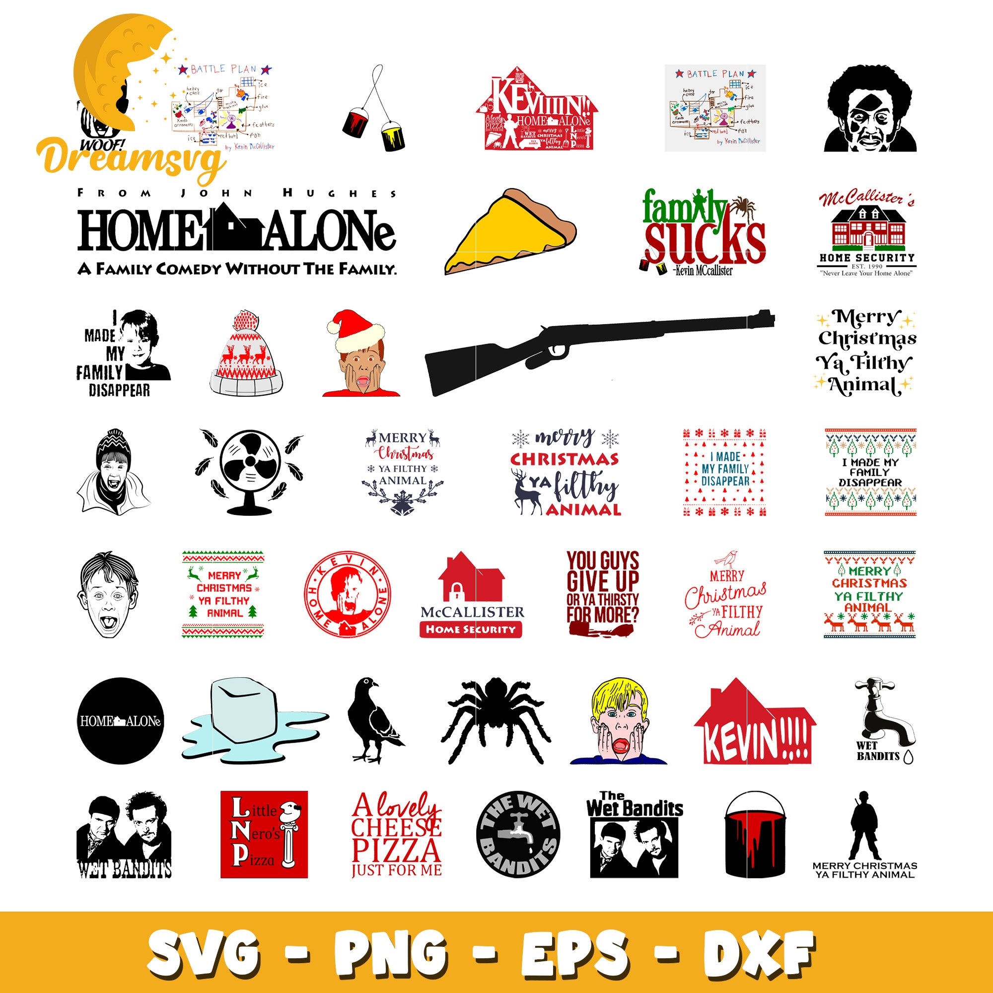 Merry christmas ya filthy animals logo bundle svg, home alone​ svg