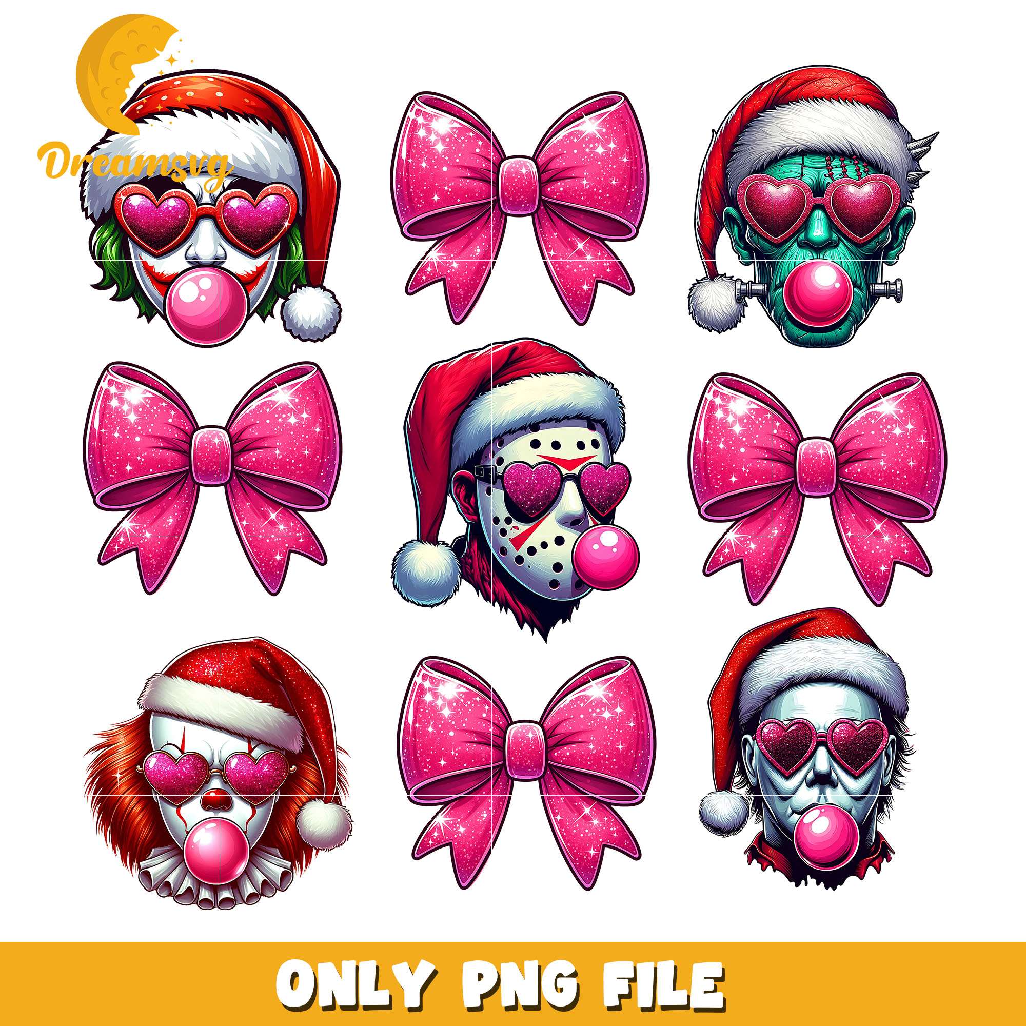 Hornor character gum red bow bundle png, bow png, christmas png