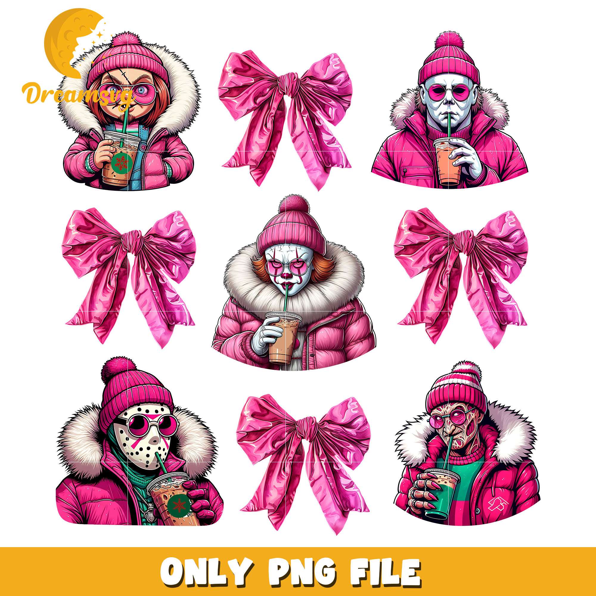 Hornor character milk tea bow bundle png, bow png, christmas png