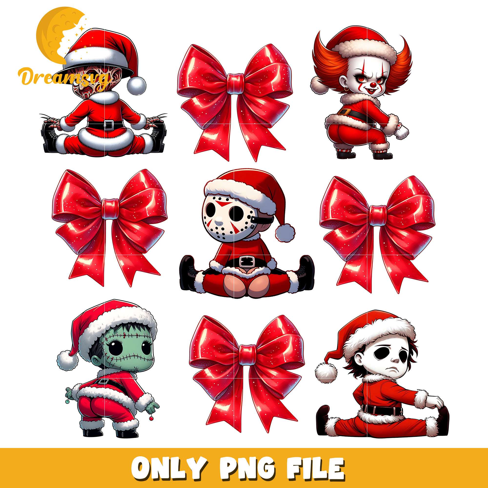 Hornor character red bow bundle png, bow png, christmas png