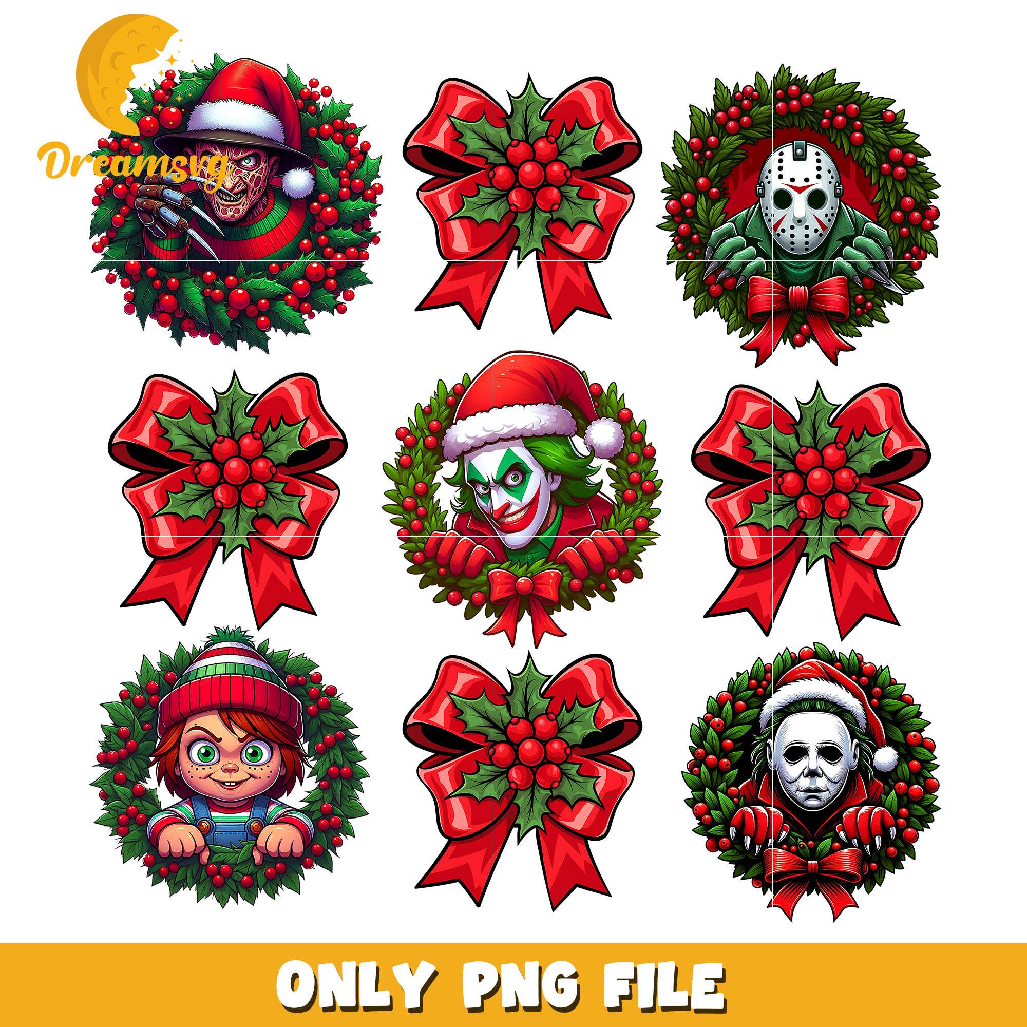 Hornor character wreath and christmas bow png, bow png, christmas png
