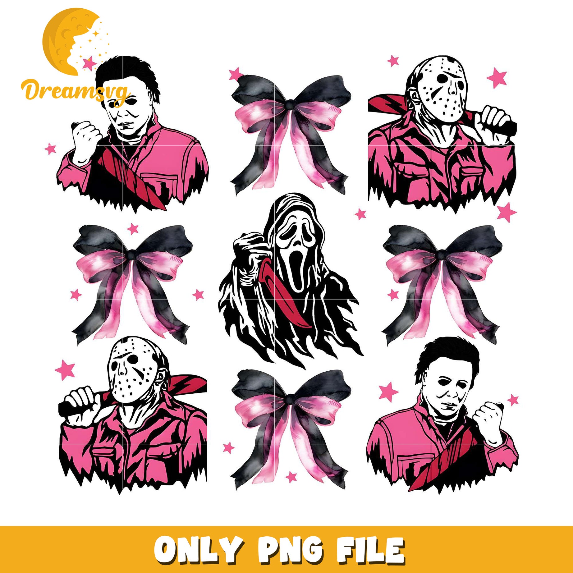 Horror Coquette Pink Bows Killers png, halloween eve​​ png, halloween ends​ png